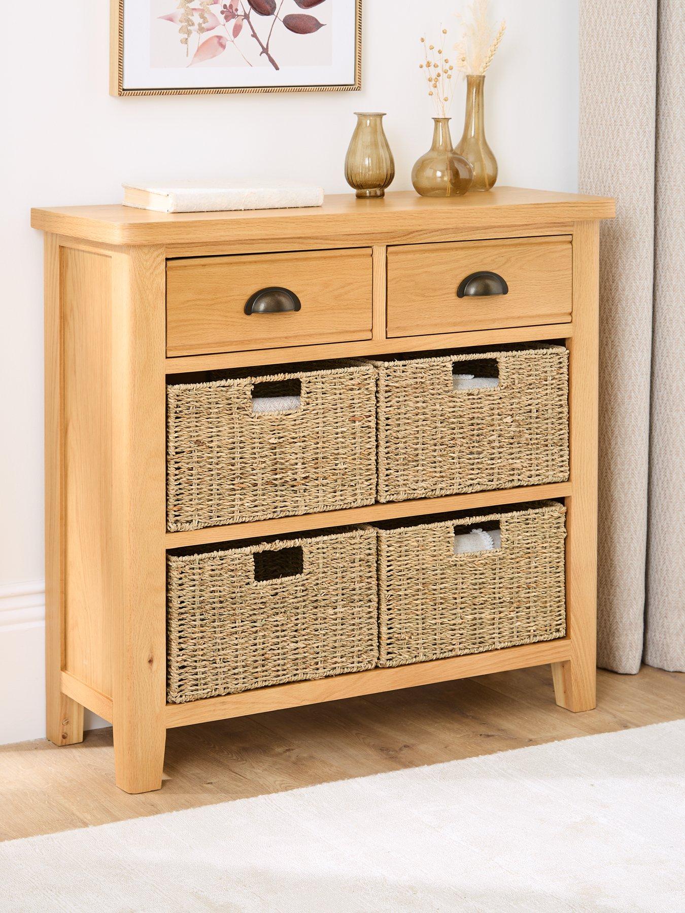 Image of Very Home Ashwin Ready Assembled 2 Drawer, 4 Basket Sideboard - contains Solid Wood