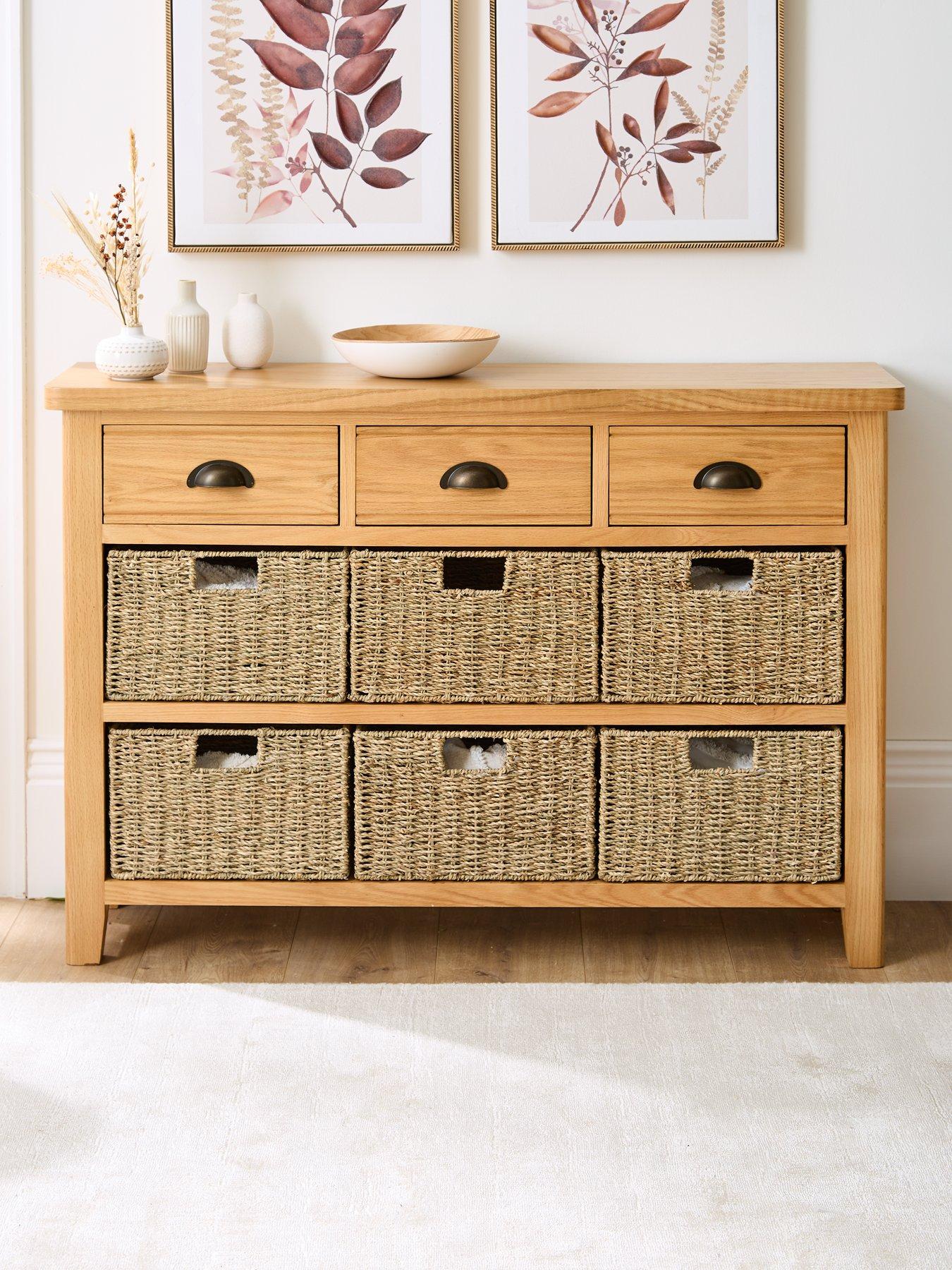 Image 1 of 7 of Very Home Ashwin Ready Assembled 3 Drawer, 6 Basket Sideboard in Rustic Oak - contains Solid Wood