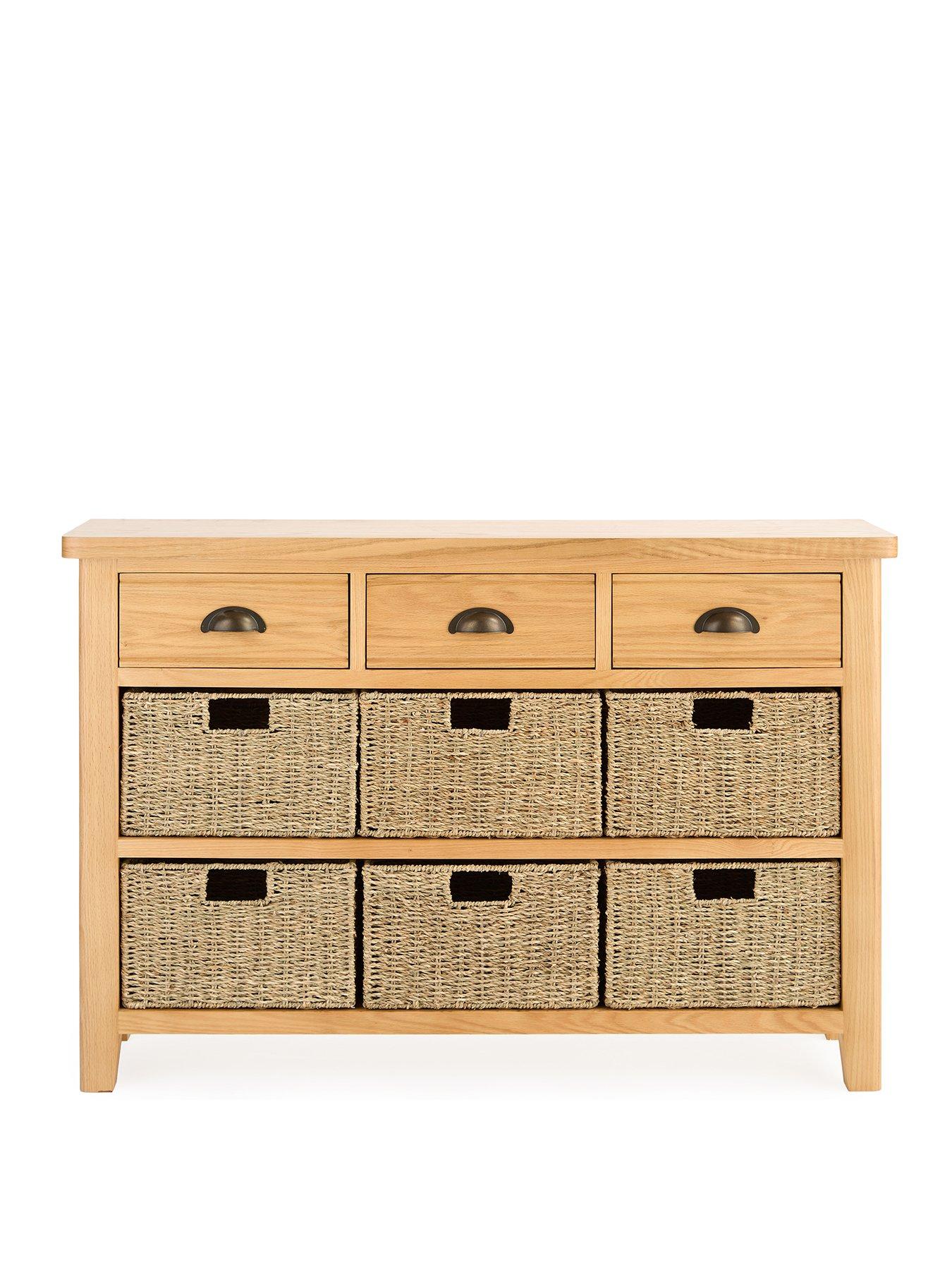 Image 2 of 7 of Very Home Ashwin Ready Assembled 3 Drawer, 6 Basket Sideboard in Rustic Oak - contains Solid Wood