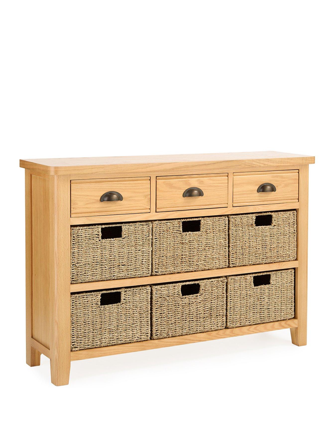 Image 3 of 7 of Very Home Ashwin Ready Assembled 3 Drawer, 6 Basket Sideboard in Rustic Oak - contains Solid Wood