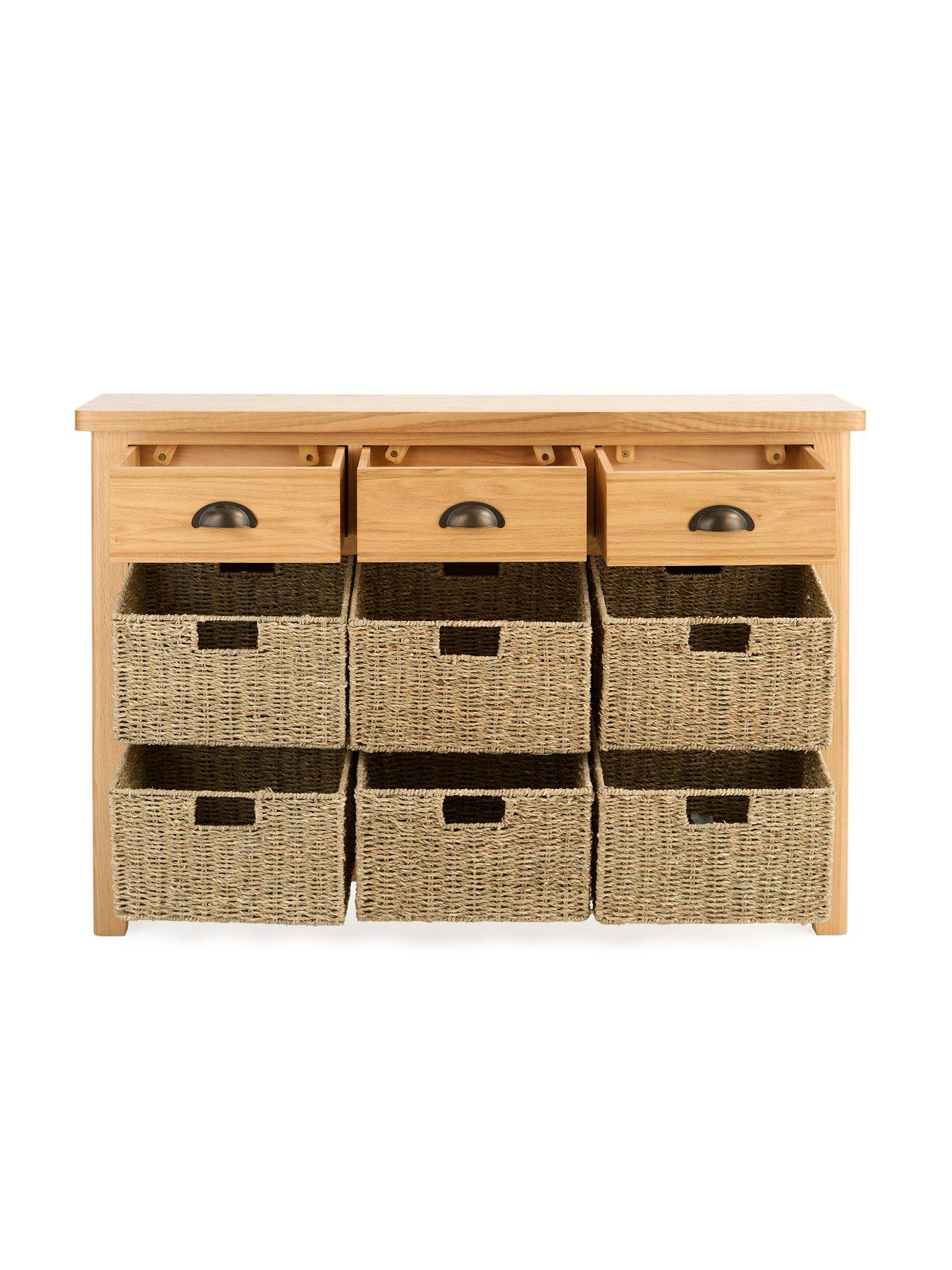 Image 4 of 7 of Very Home Ashwin Ready Assembled 3 Drawer, 6 Basket Sideboard in Rustic Oak - contains Solid Wood