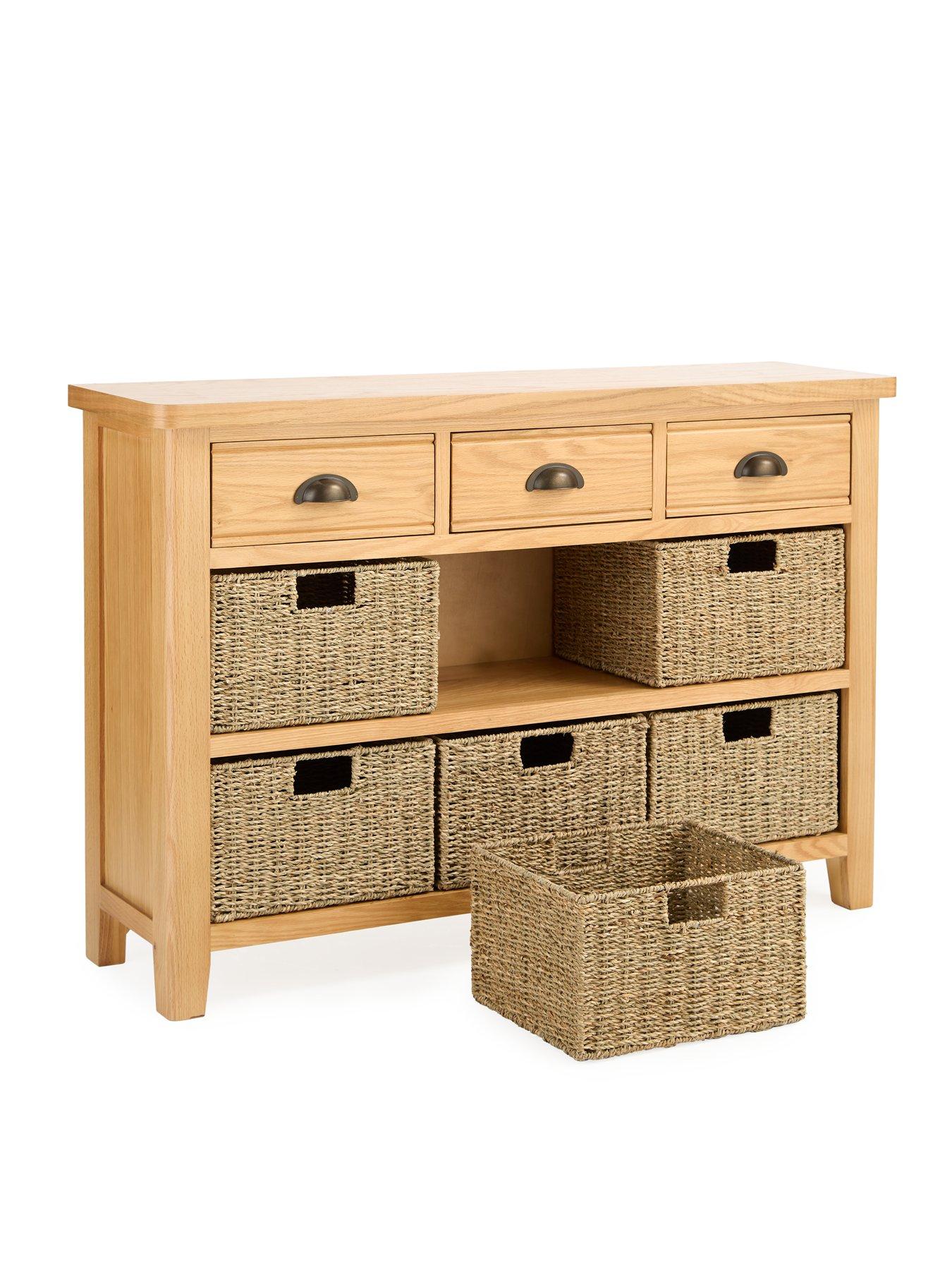 Image 5 of 7 of Very Home Ashwin Ready Assembled 3 Drawer, 6 Basket Sideboard in Rustic Oak - contains Solid Wood