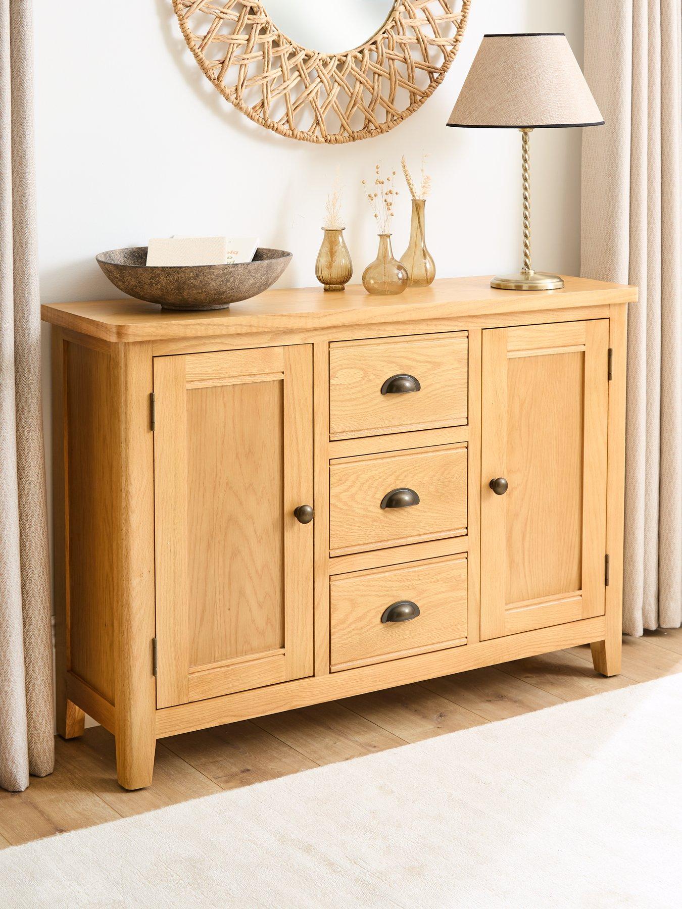 Image of Very Home Ashwin Ready Assembled 2 Door, 3 Drawer Large Sideboard in Rustic Oak - contains Solid Wood