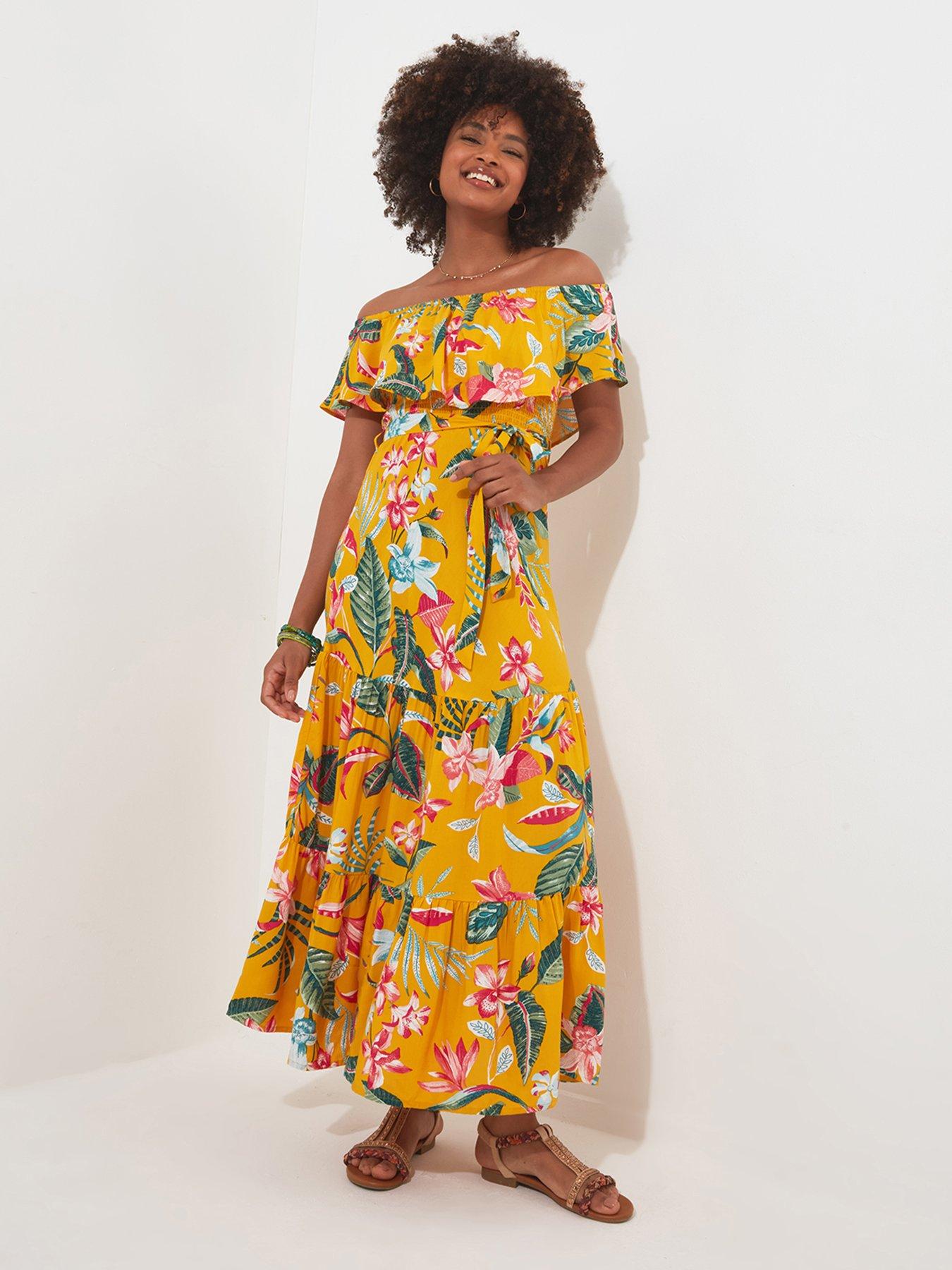 joe-browns-tropical-print-bardot-midi-dress-yellowback