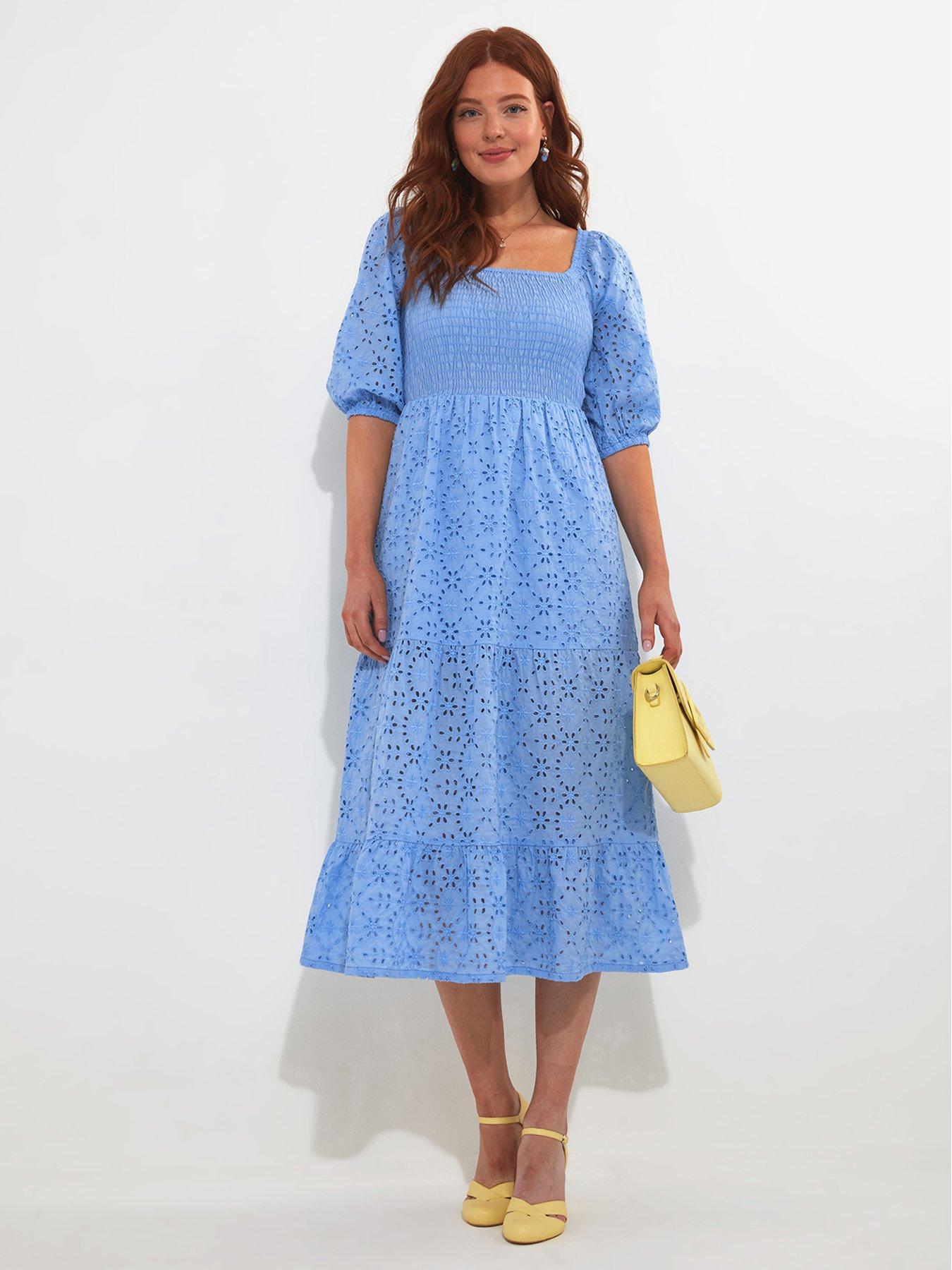 Image 3 of 6 of Joe Browns Broderie Cotton Midi Dress - Blue