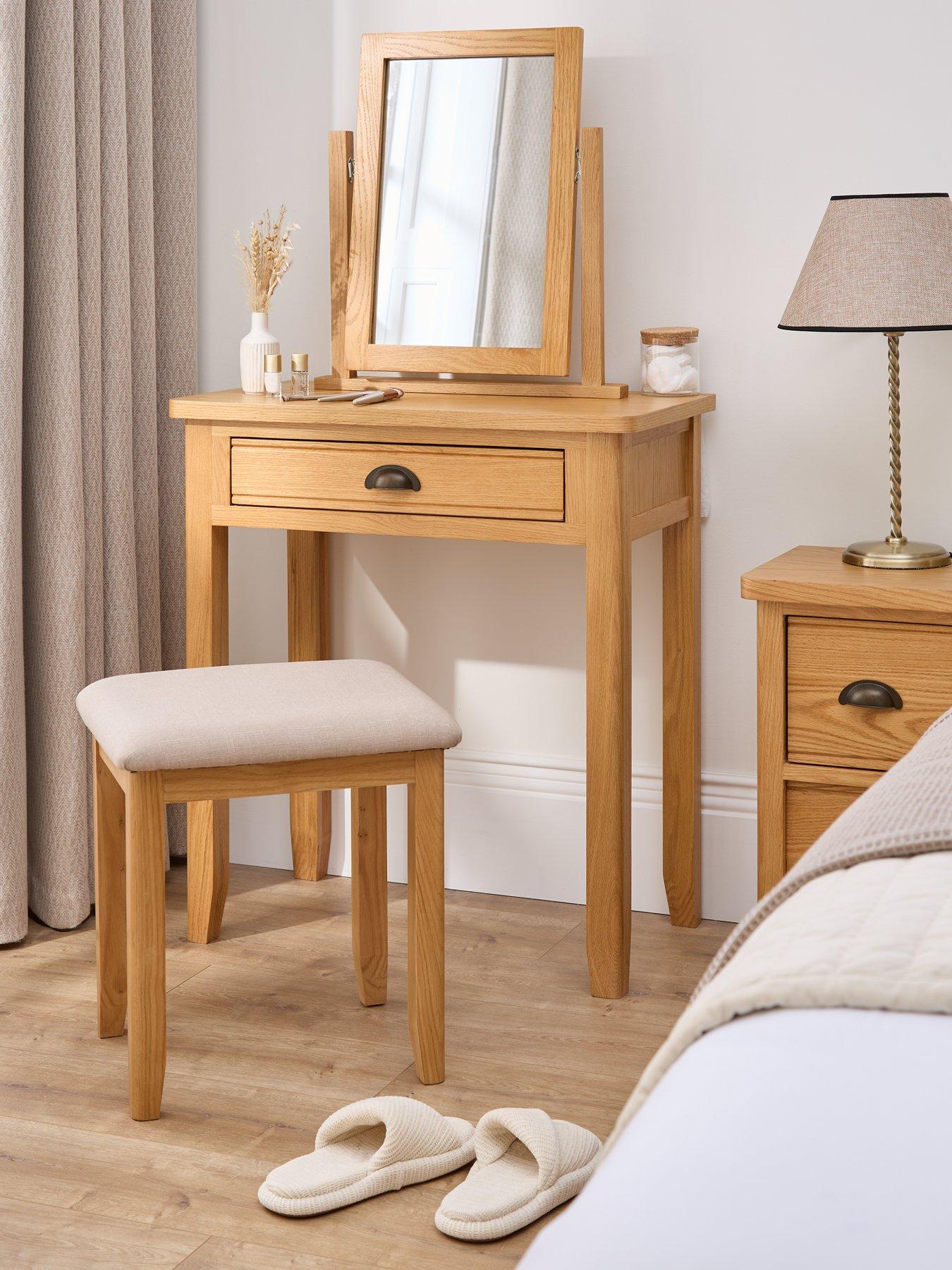 Image 1 of 7 of Very Home Ashwin Part Assembled&nbsp;Dressing Table, Stool &amp; Mirror Set&nbsp;- contains Solid Wood