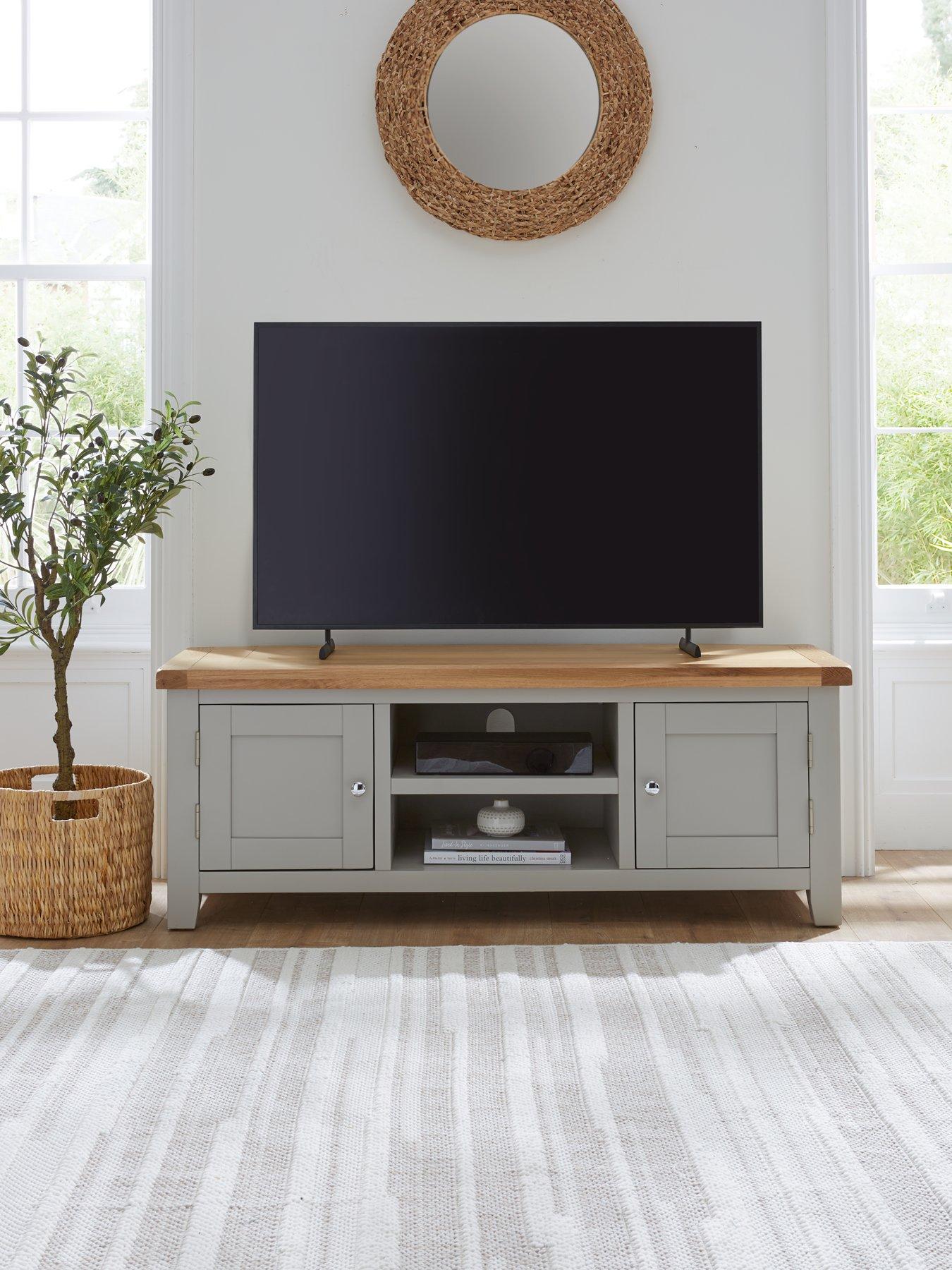 undefined Very Home Hamilton Ready Assembled 2 Door TV Unit - fits up to 50 inch TV - Light Grey/Oak Effect - contains Solid Wood