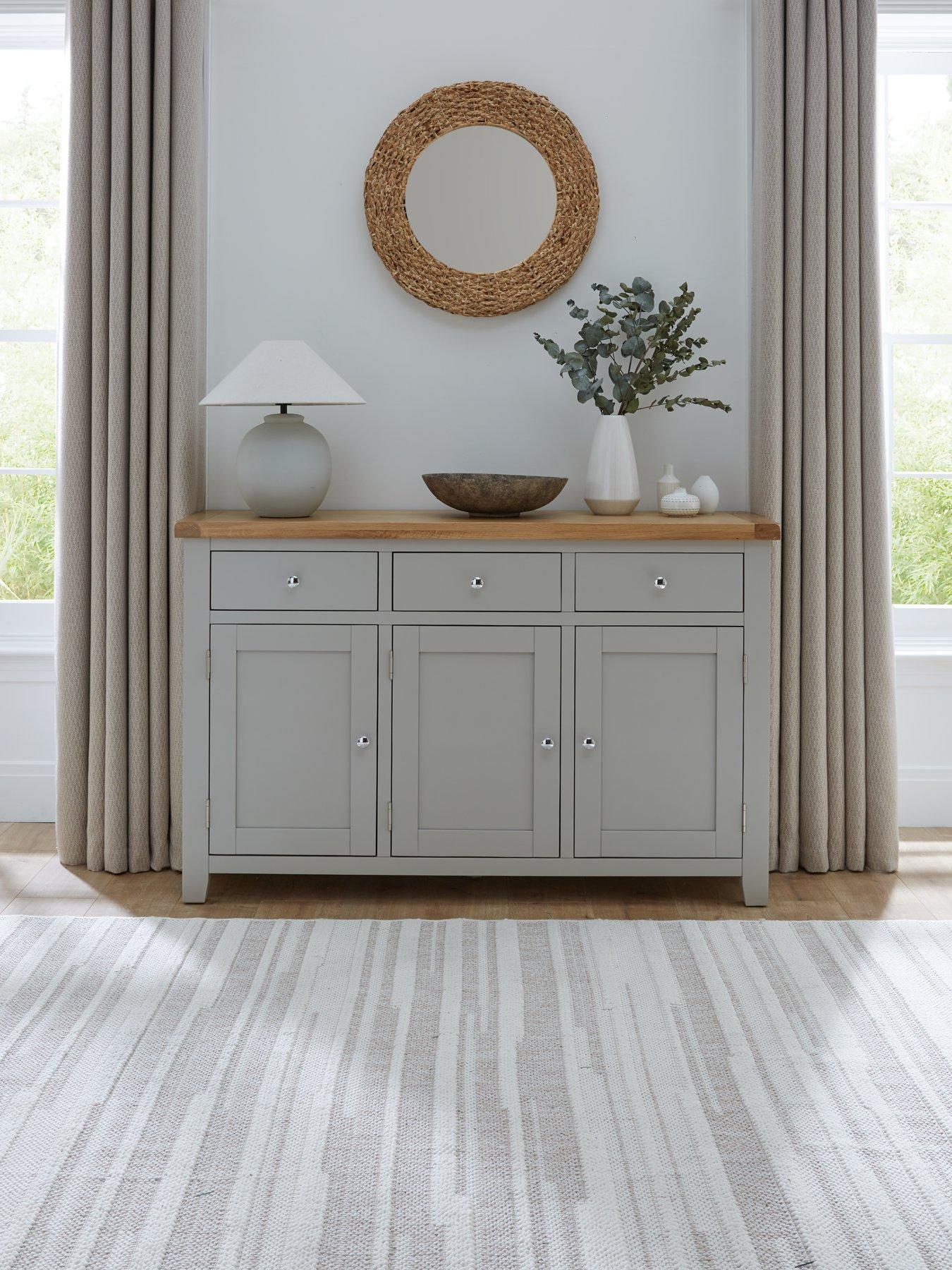 Image of Very Home Hamilton Ready Assembled 3 Door, 3 Drawer Sideboard - Light Grey/Oak - contains Solid Wood