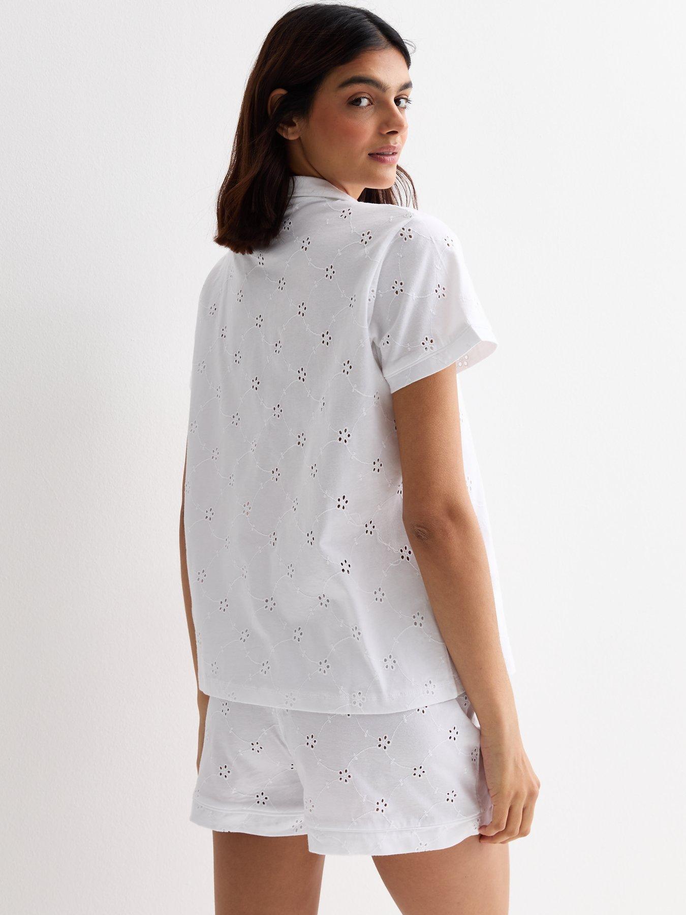 new-look-white-embroidered-cotton-shirt-short-setstillFront