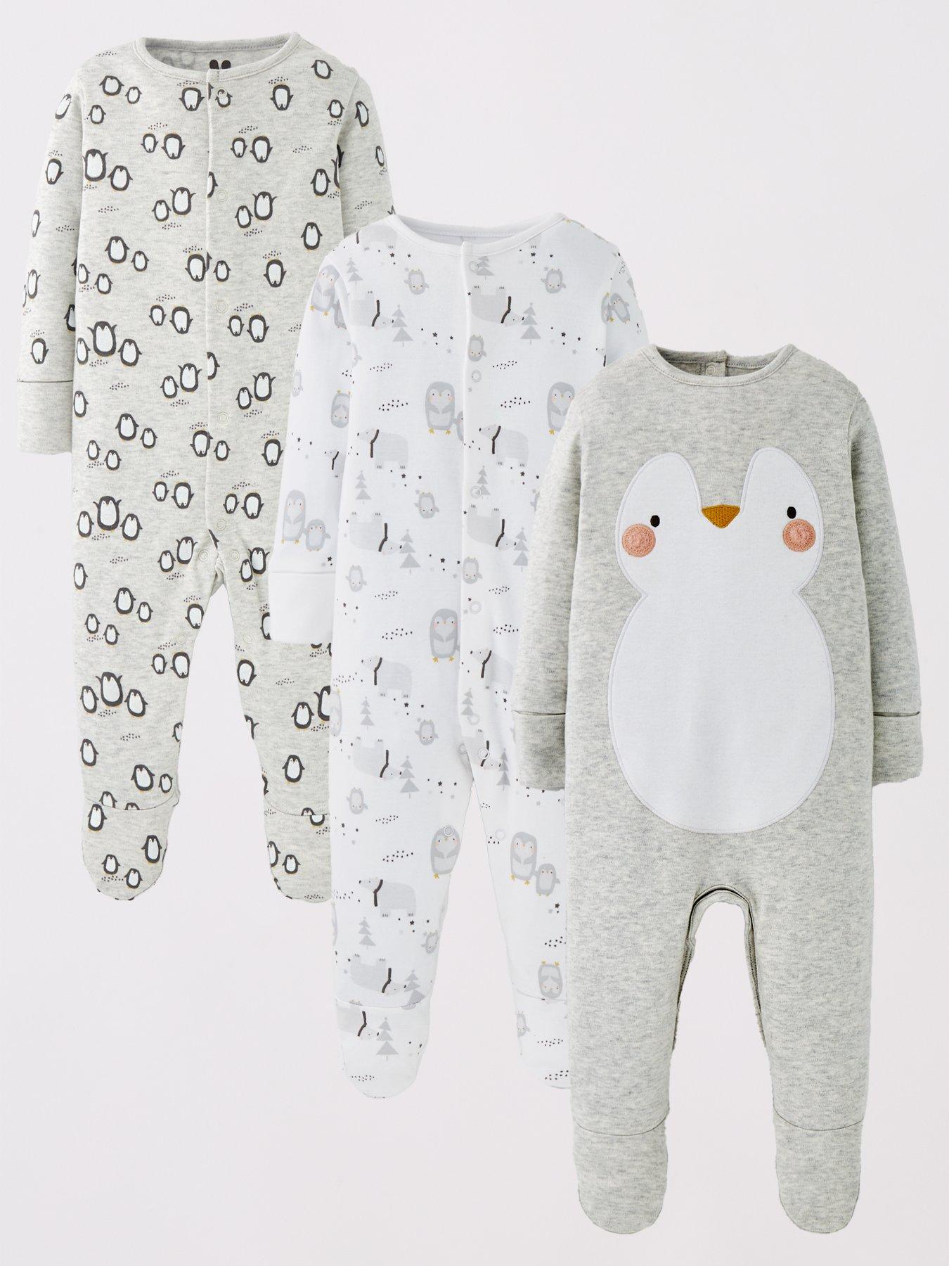 Image 1 of 4 of Mini V by Very Unisex 3 Pack Penguin Sleepsuit - Multi