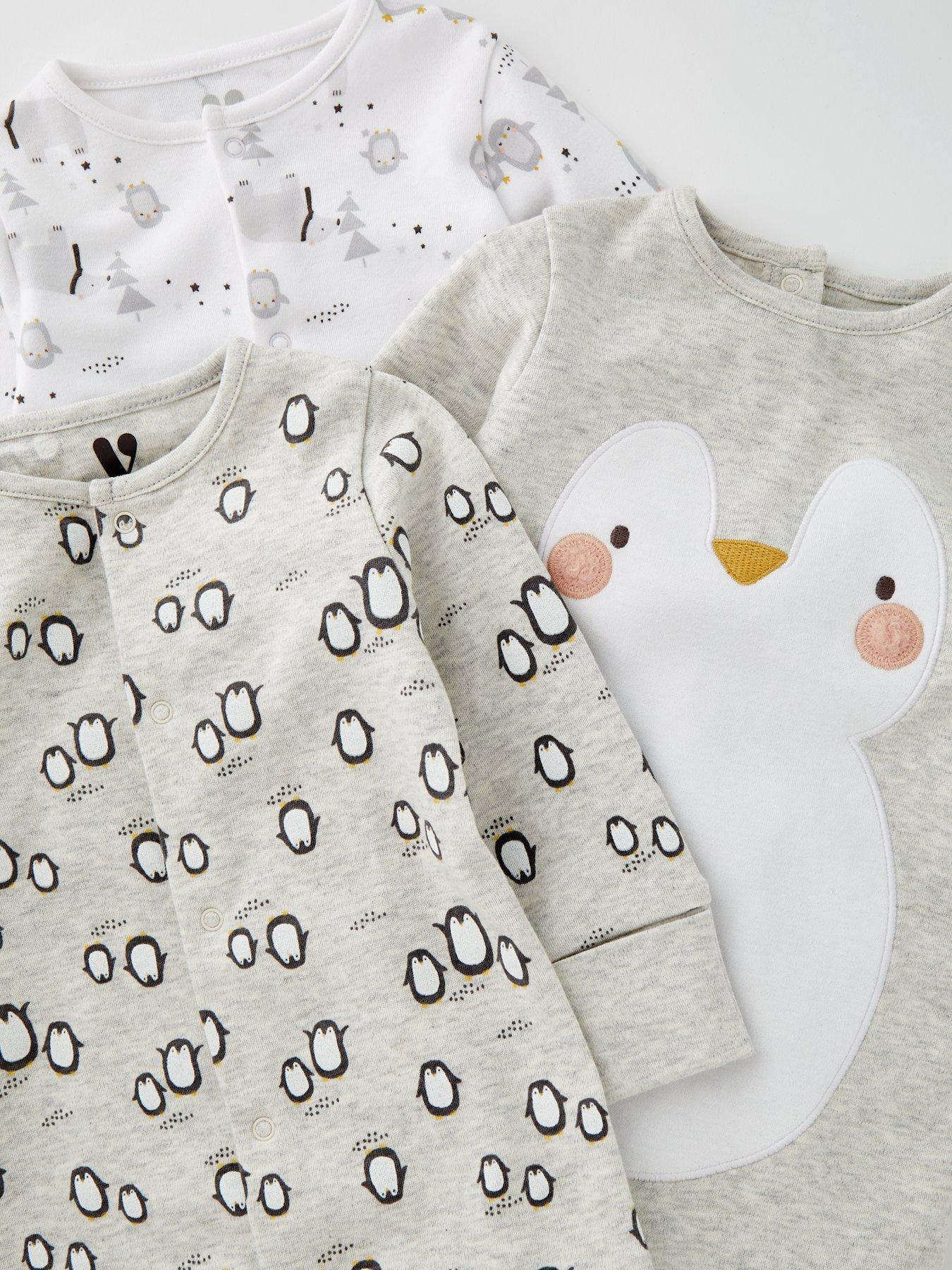 Image 4 of 4 of Mini V by Very Unisex 3 Pack Penguin Sleepsuit - Multi