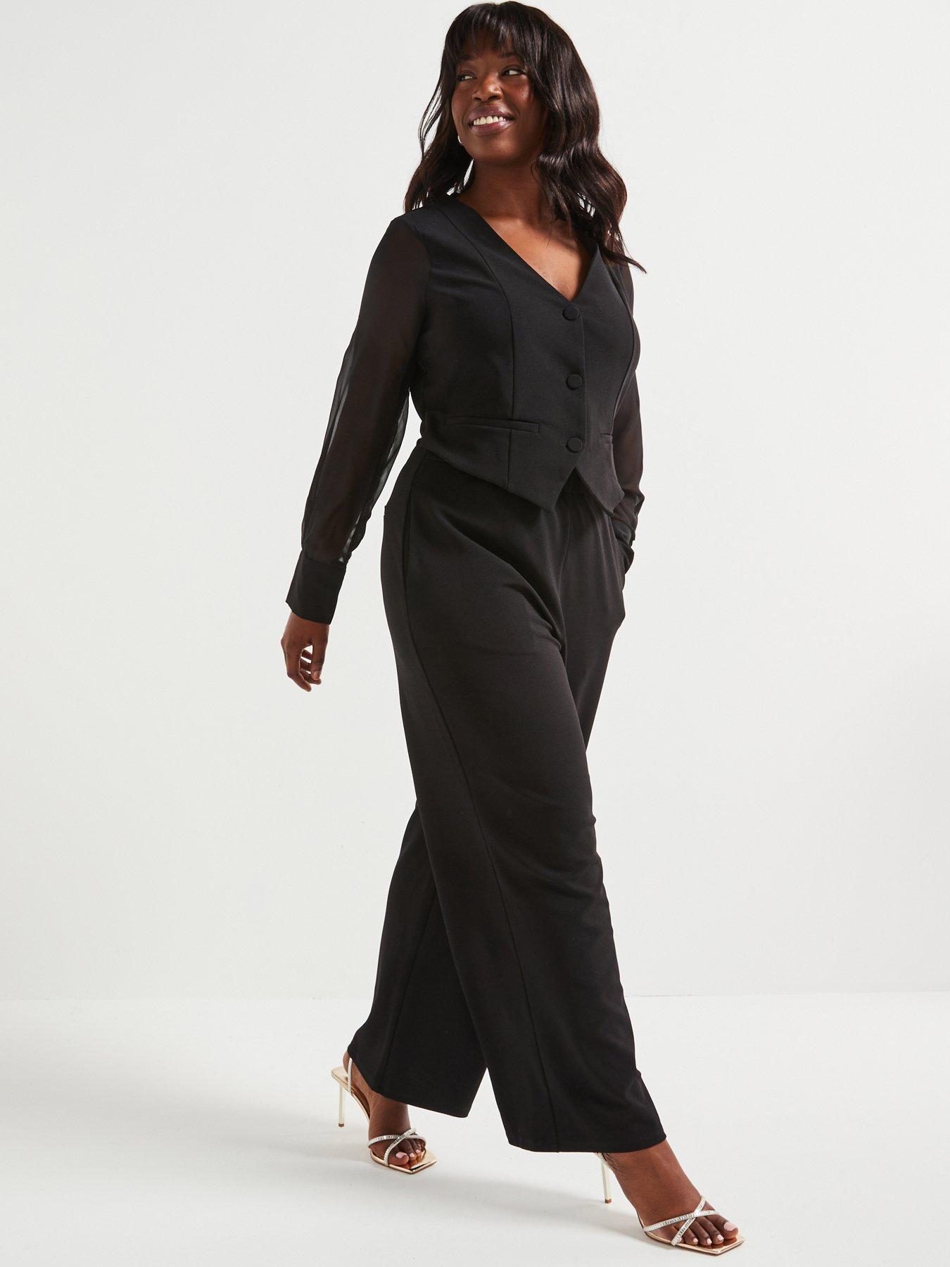 v-by-very-curve-waistcoat-chiffon-sleeve-jumpsuit-blackdetail