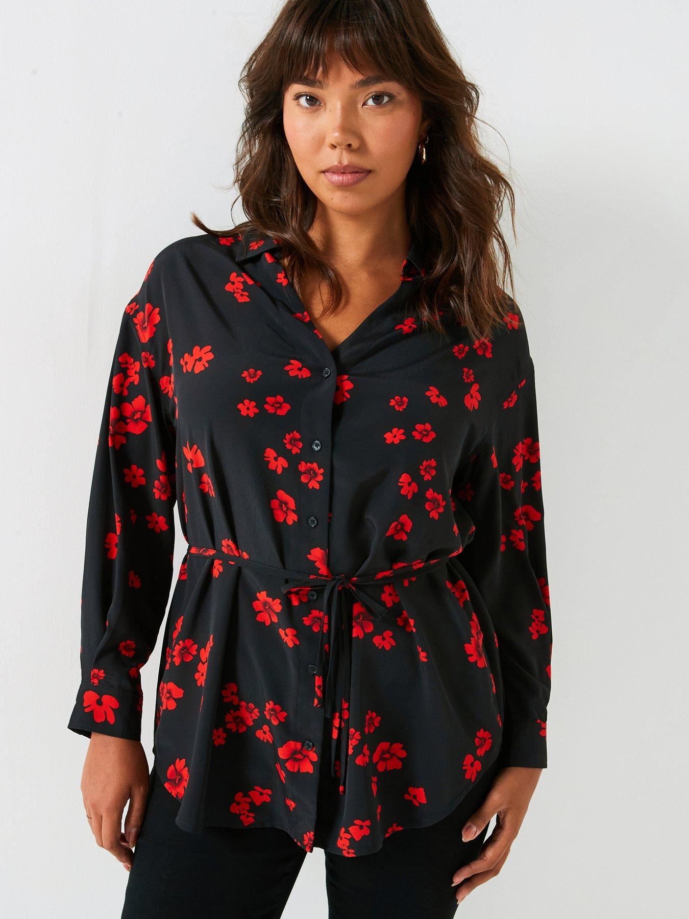 v-by-very-curve-v-neck-balloon-blouse-redfront