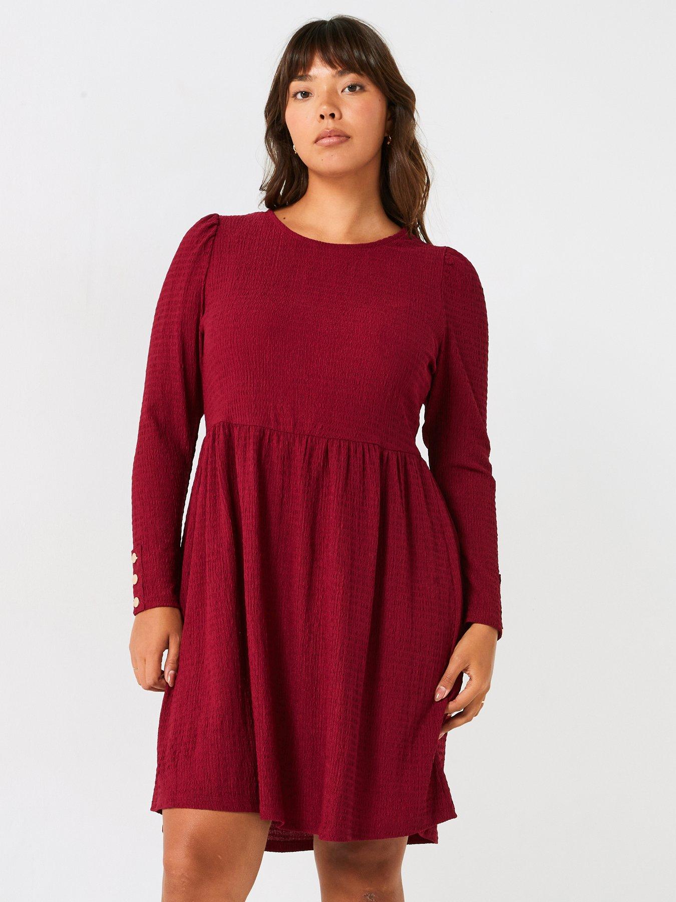 v-by-very-curve-long-sleeve-crinkle-mini-dress-red