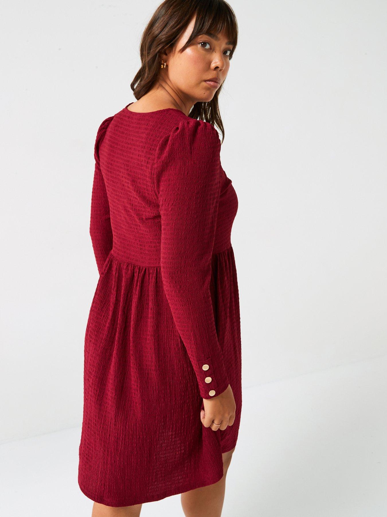 v-by-very-curve-long-sleeve-crinkle-mini-dress-redstillFront