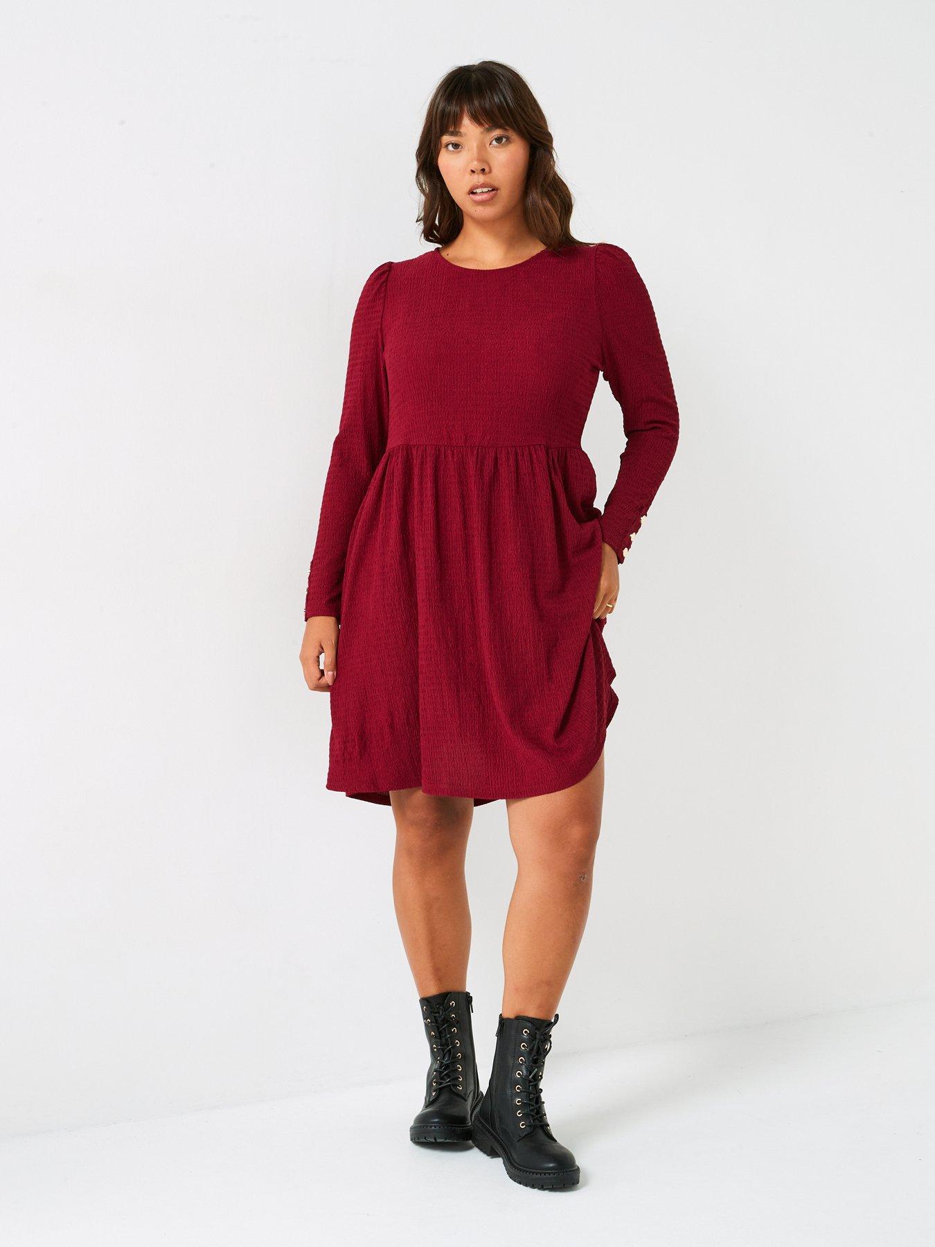 v-by-very-curve-long-sleeve-crinkle-mini-dress-redback