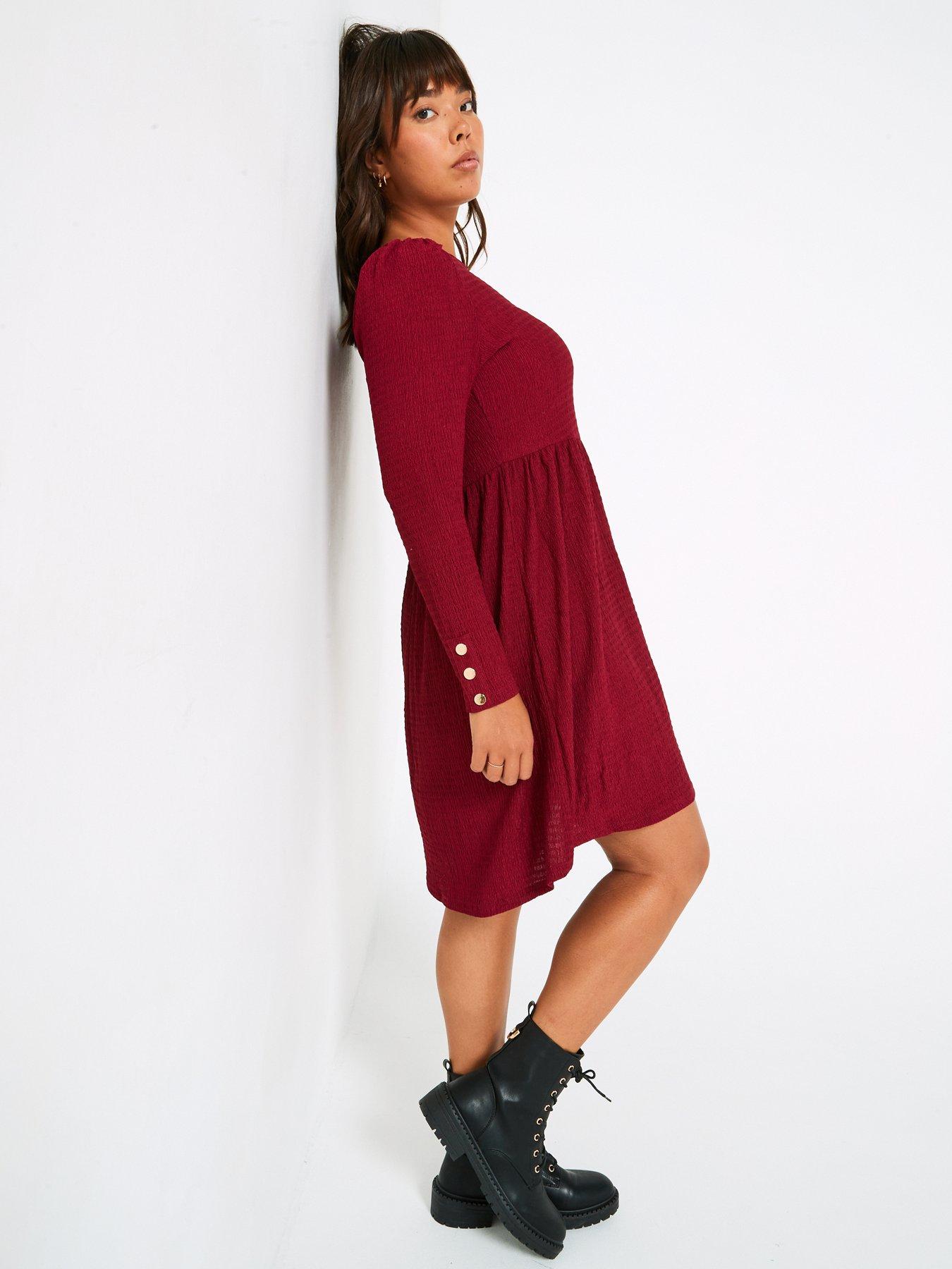 v-by-very-curve-long-sleeve-crinkle-mini-dress-reddetail