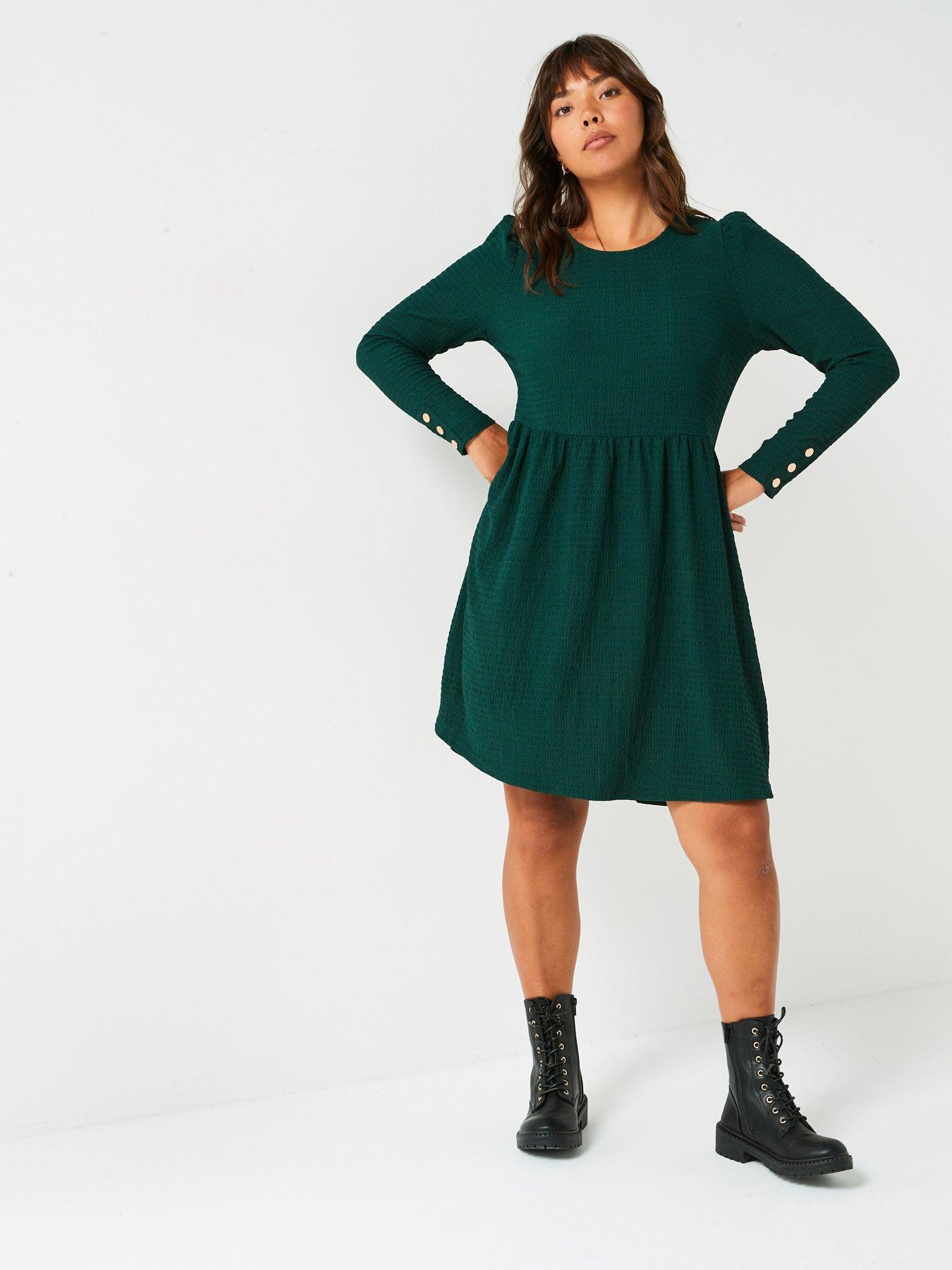 v-by-very-curve-long-sleeve-crinkle-mini-dress-greenback