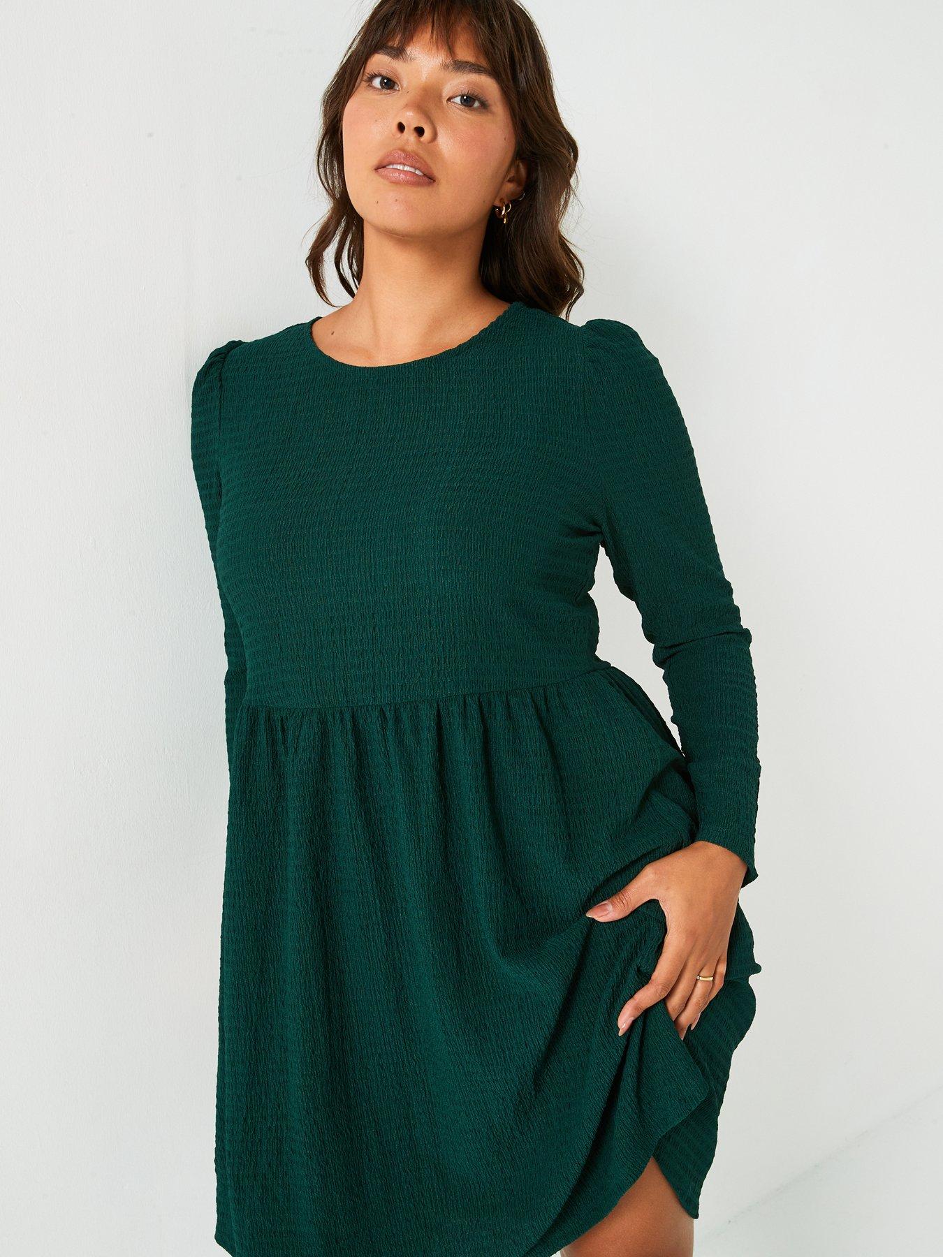 v-by-very-curve-long-sleeve-crinkle-mini-dress-greendetail