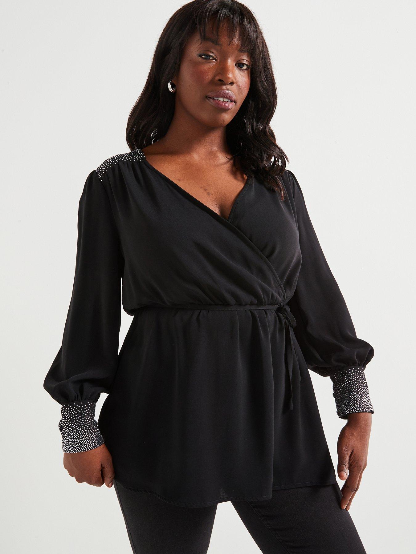 v-by-very-curve-embellished-cuff-amp-shoulder-wrap-blouse-blackfront