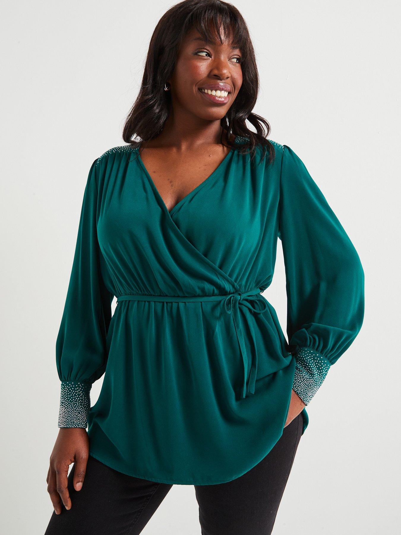 v-by-very-curve-embellished-cuff-amp-shoulder-wrap-blouse-green