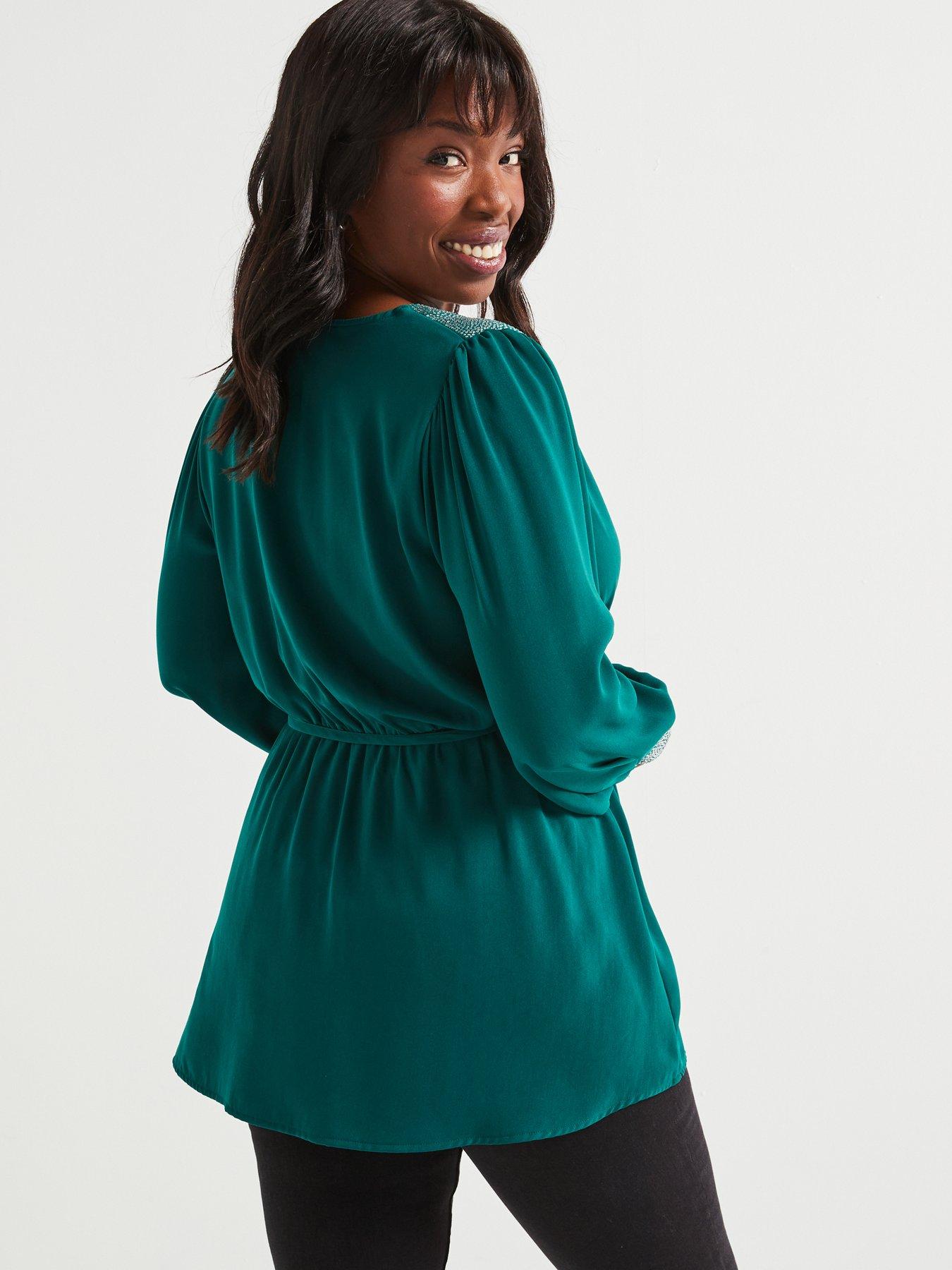 v-by-very-curve-embellished-cuff-amp-shoulder-wrap-blouse-greenstillFront