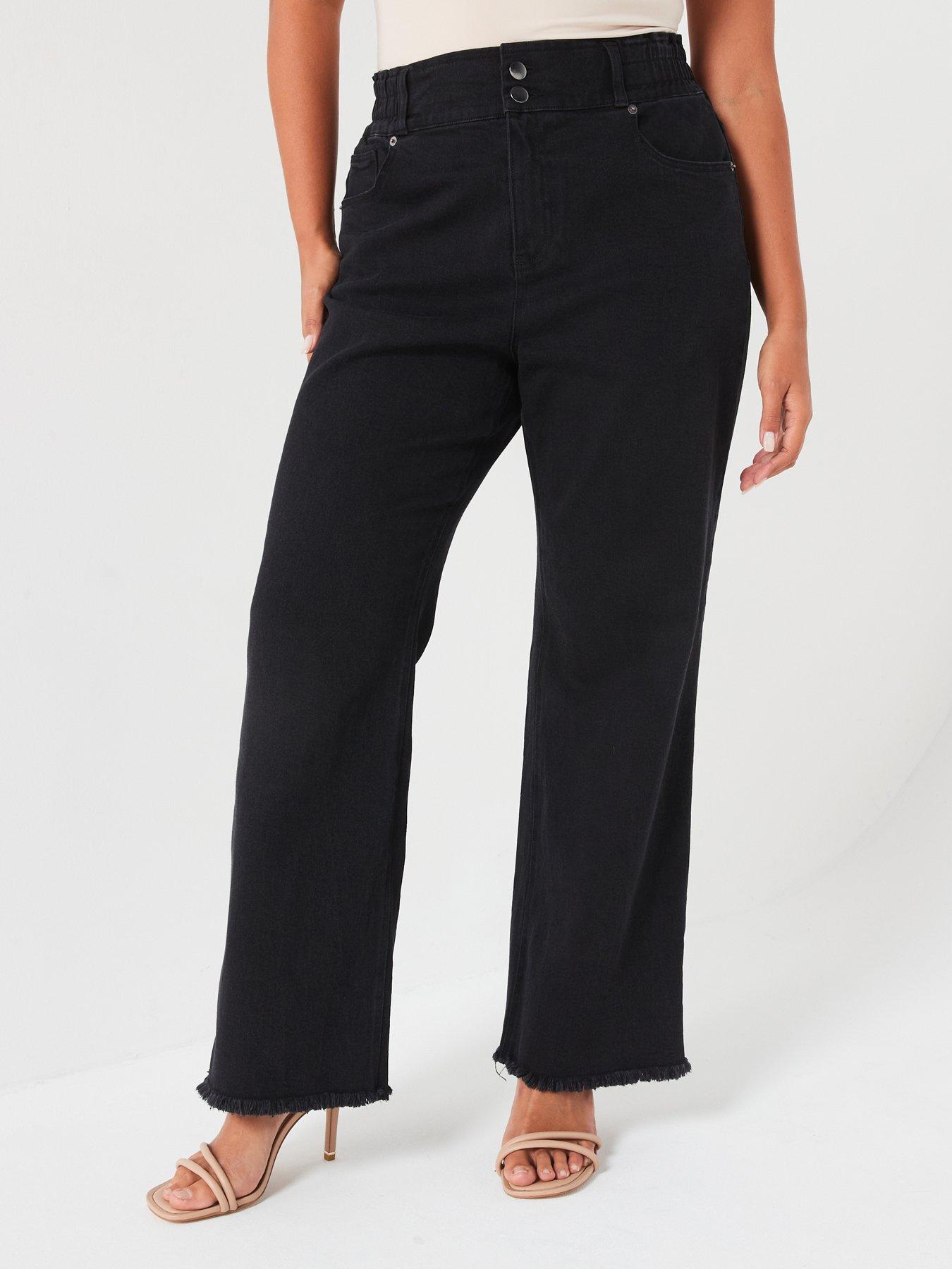 Image of V by Very Curve Elasticated Waist Wide Leg Jean - Black Wash