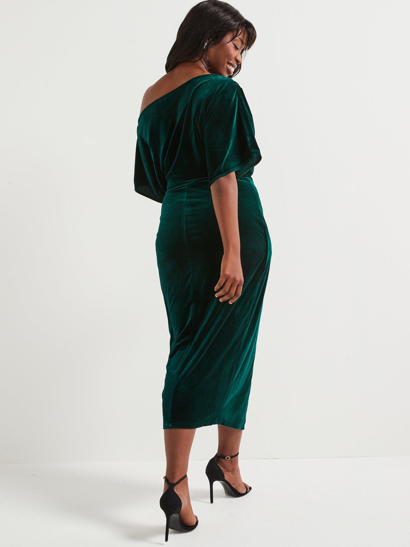 v-by-very-curve-off-the-shoulder-stretch-velvet-midi-dress-greenstillFront