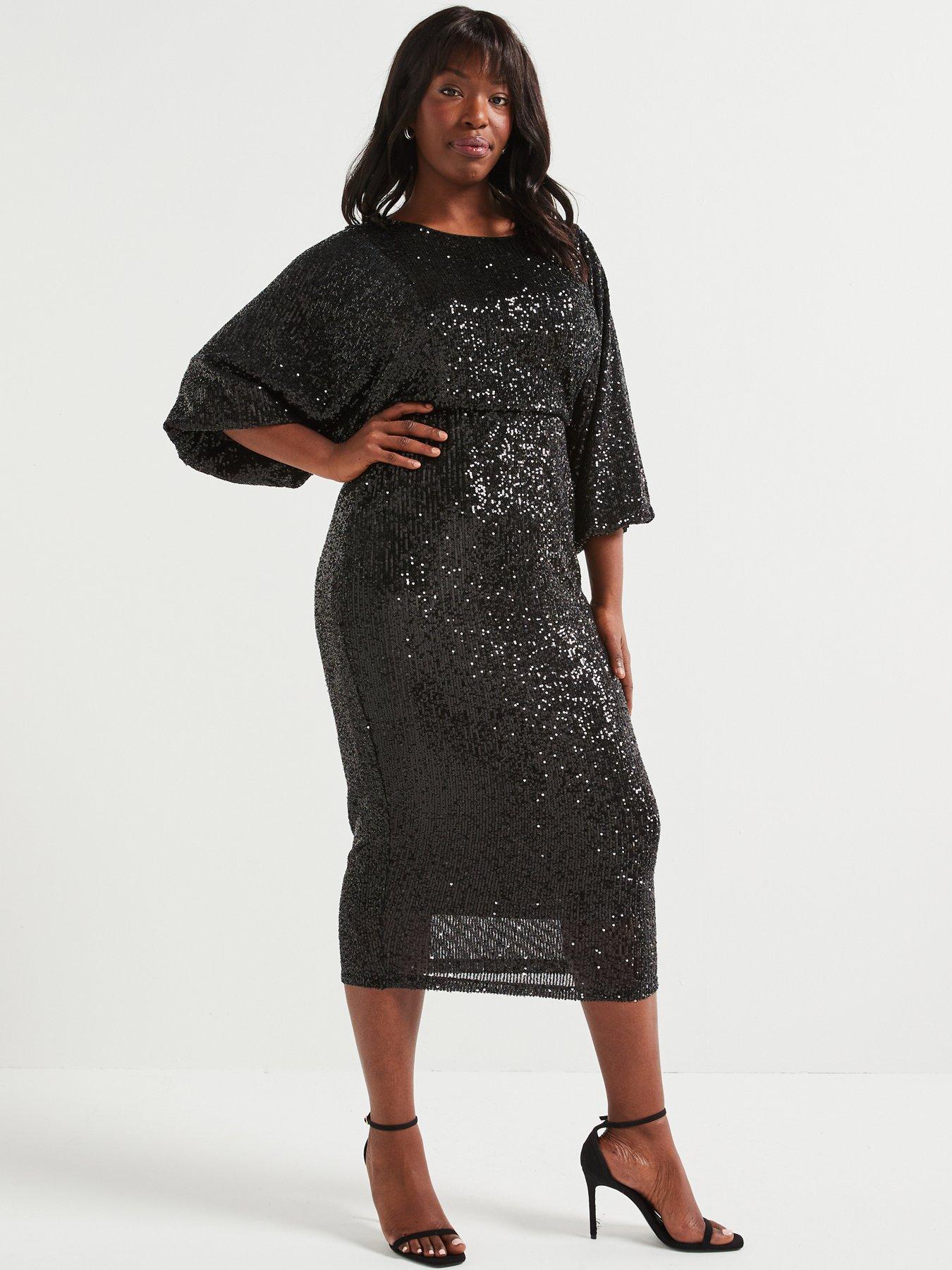 v-by-very-curve-long-sleeve-bow-back-sequin-midi-dress-blackdetail