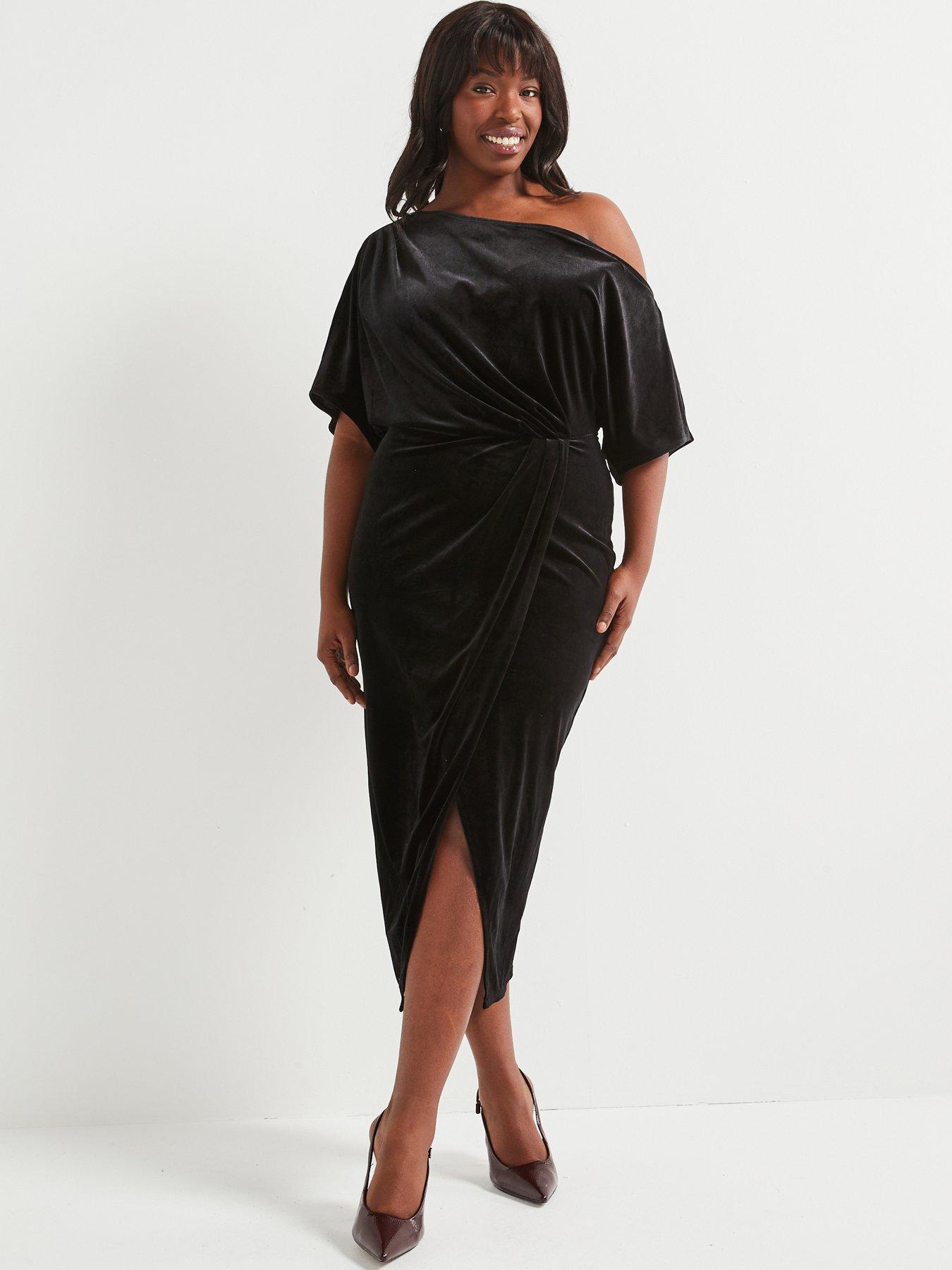 v-by-very-curve-off-the-shoulder-stretch-velvet-midi-dress-blackfront