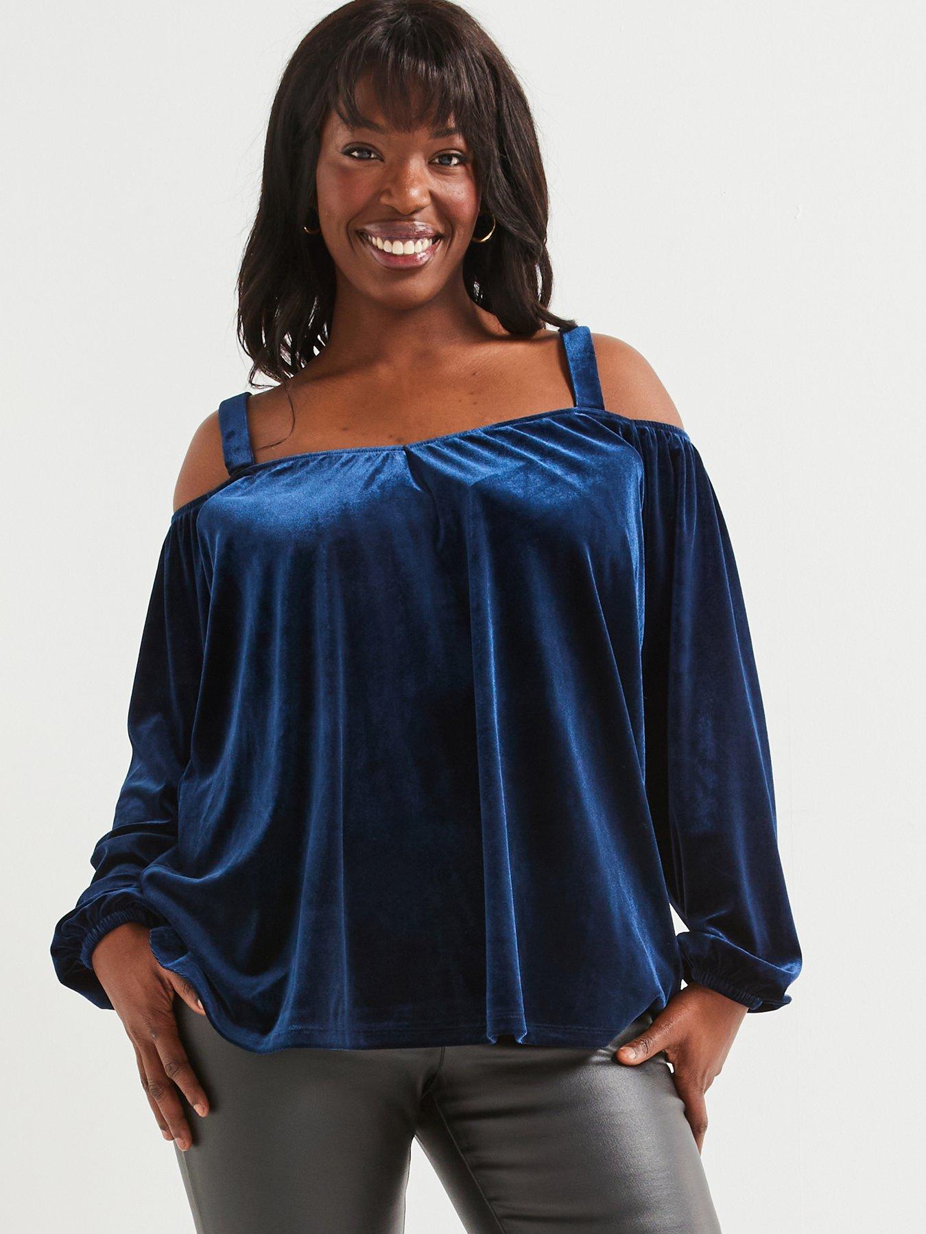 v-by-very-curve-velvet-cold-shoulder-top-blue