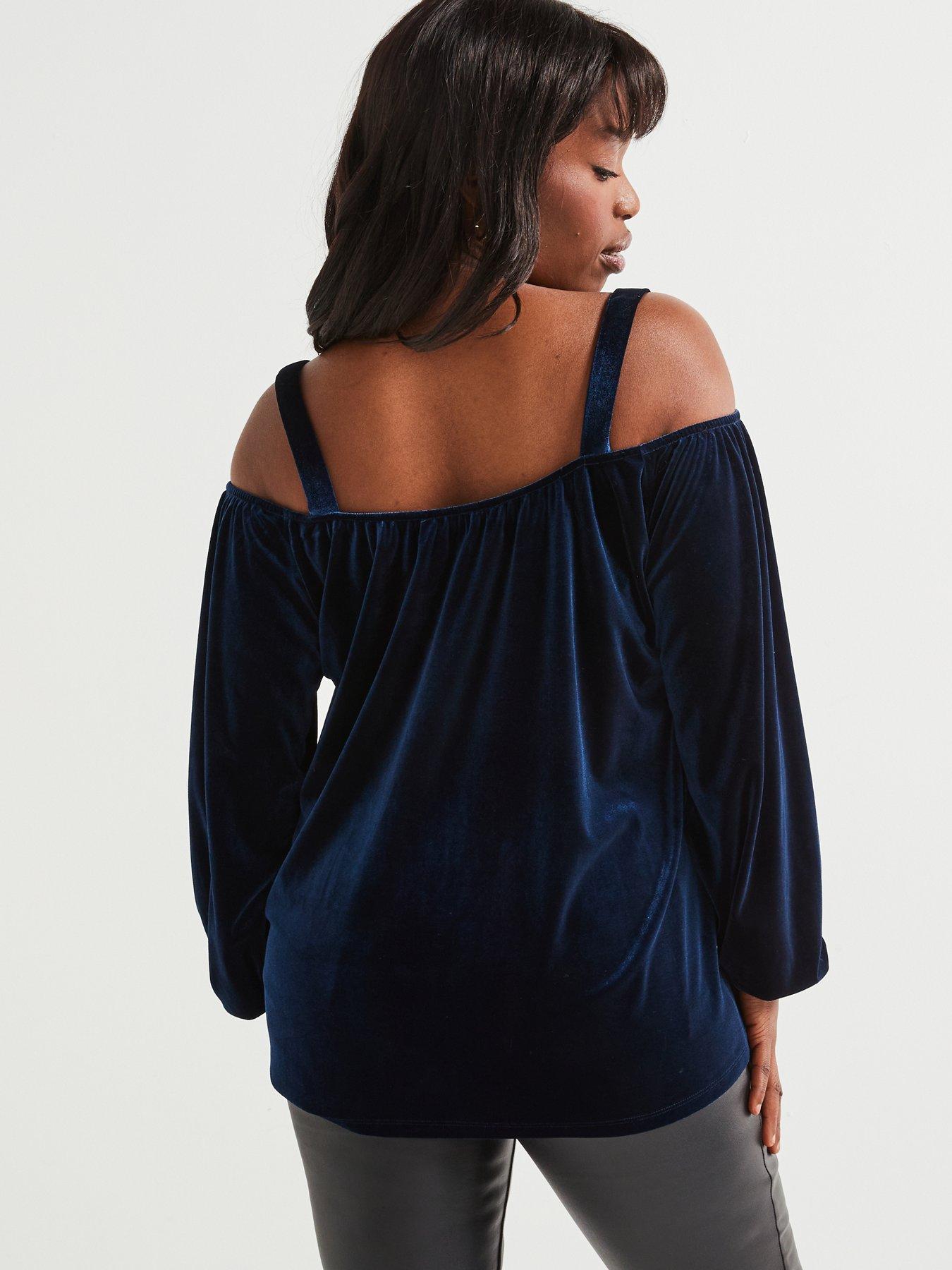 v-by-very-curve-velvet-cold-shoulder-top-bluestillFront