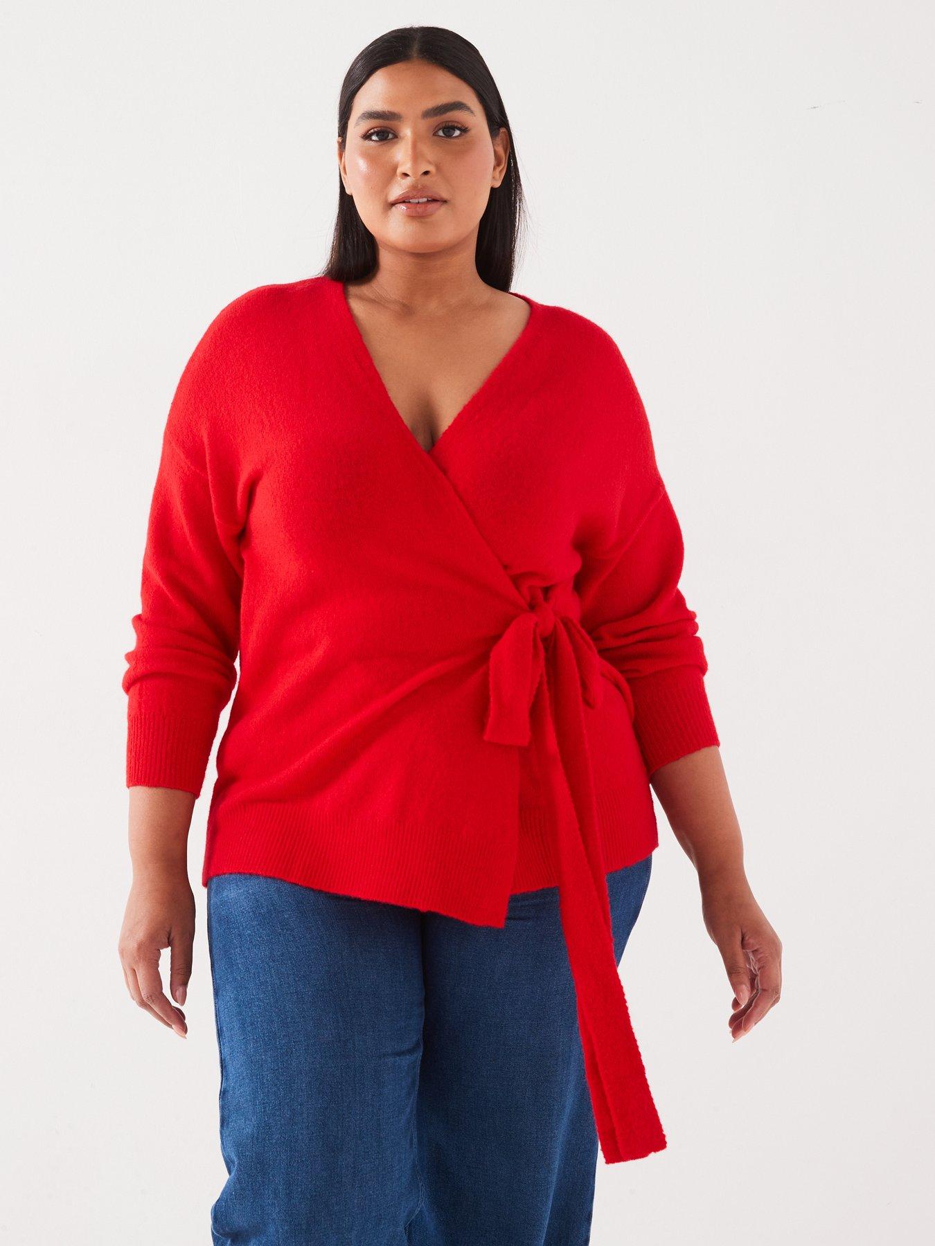Image 1 of 6 of V by Very Curve Longline Wrap Jumper - Red