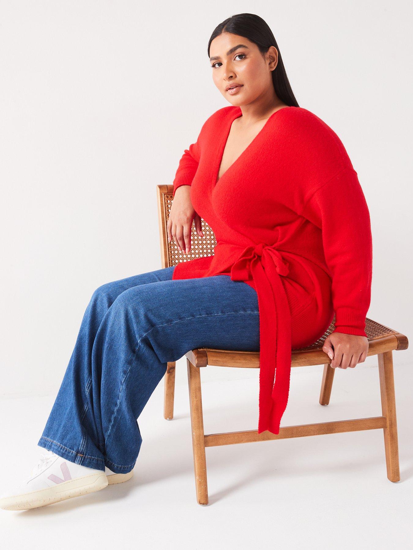 Image 4 of 6 of V by Very Curve Longline Wrap Jumper - Red