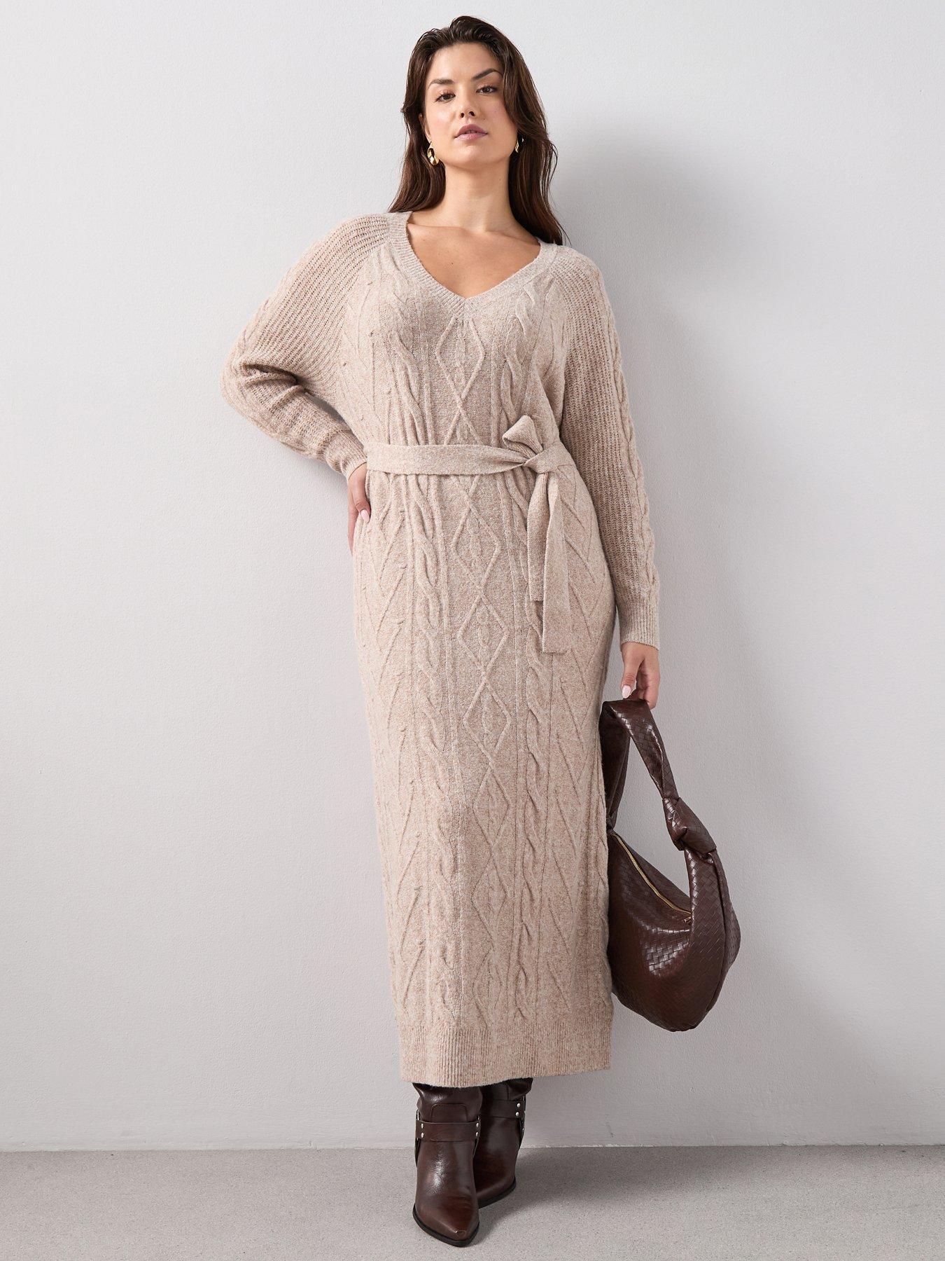 chinese dress ladies Chi Chi London Plus Size Knitted Wrap Midi Jumper Dress in Blue
