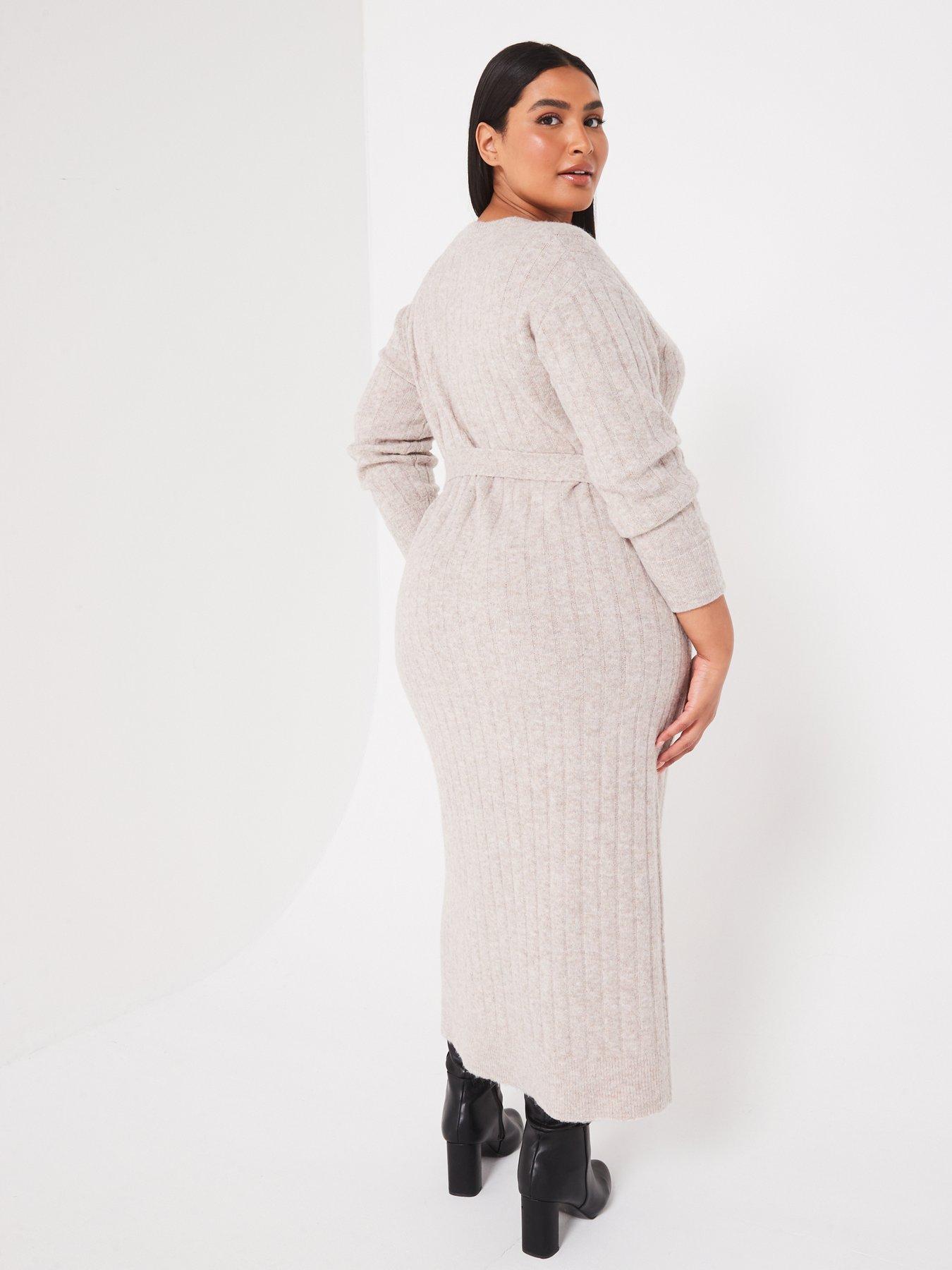 v-by-very-curve-v-neck-knitted-dress-beigestillFront