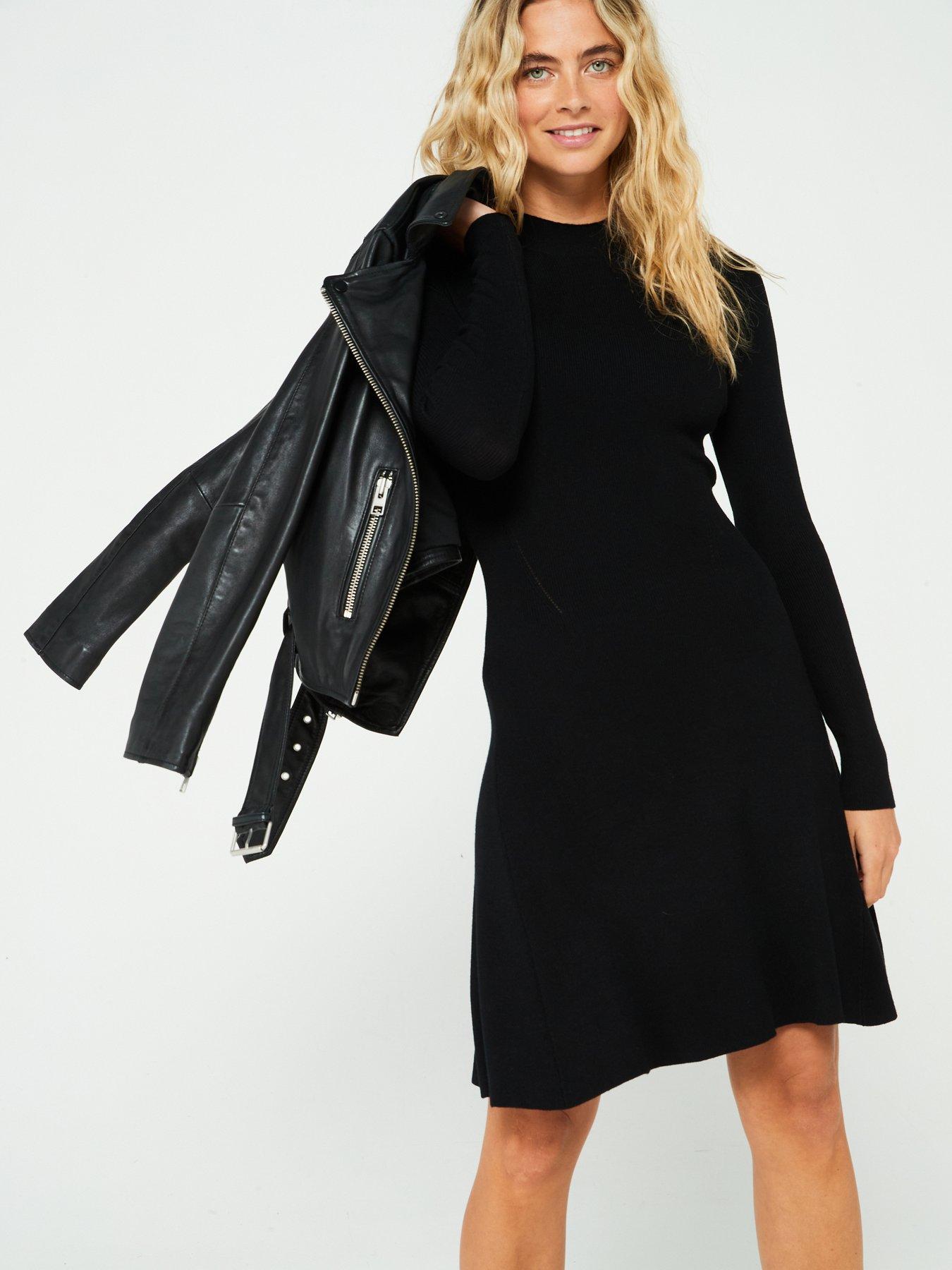 in-the-style-knitted-skater-high-neck-jumper-dress-blackfront