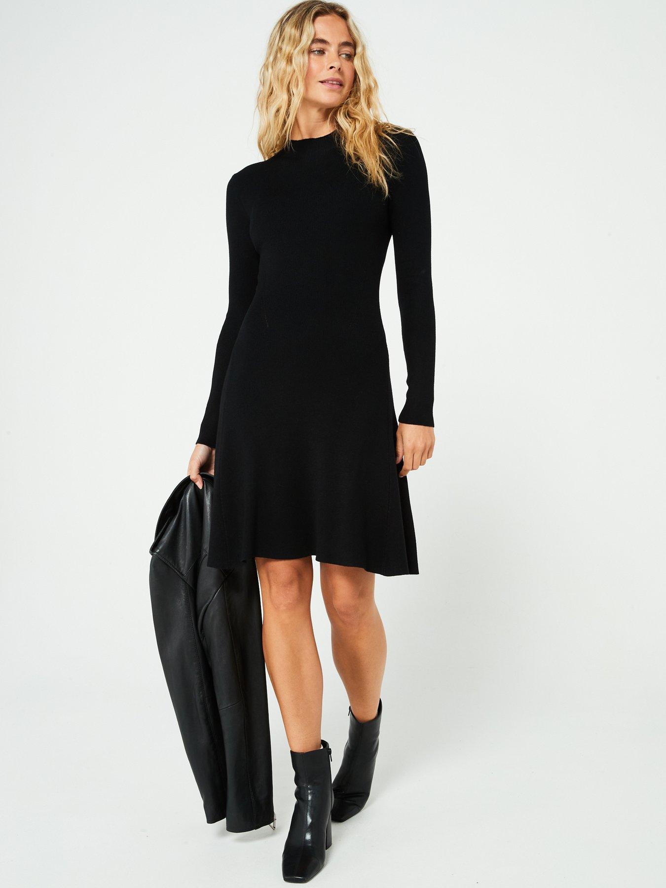 in-the-style-knitted-skater-high-neck-jumper-dress-blackback