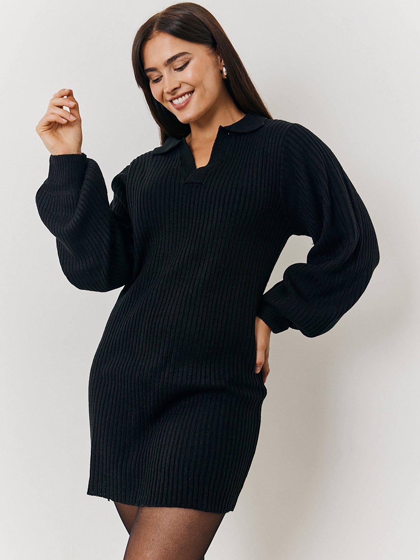 in-the-style-exclusive-knitted-collar-detail-jumper-dress-black