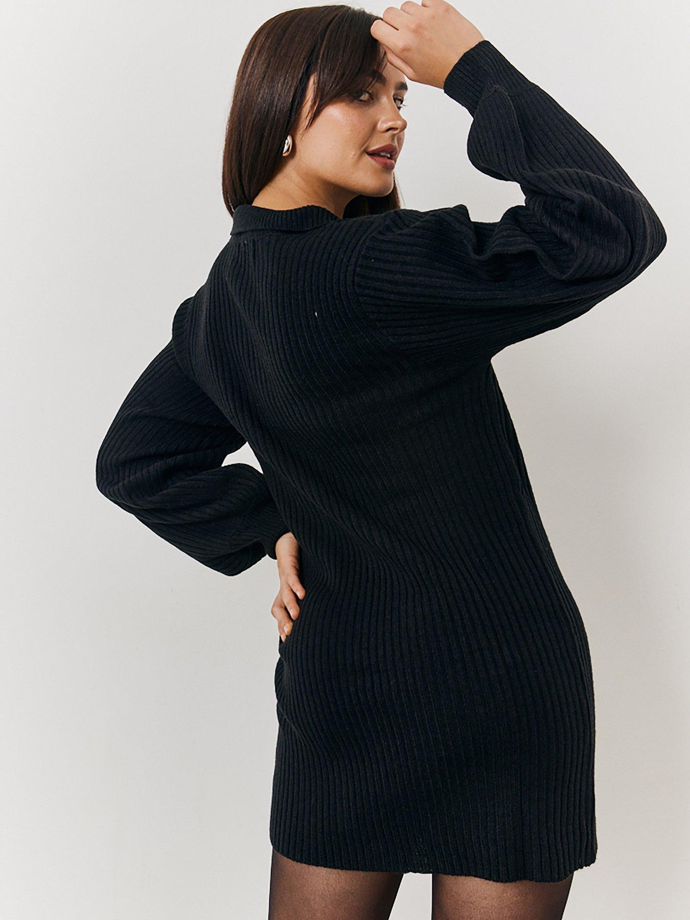 in-the-style-exclusive-knitted-collar-detail-jumper-dress-blackstillFront