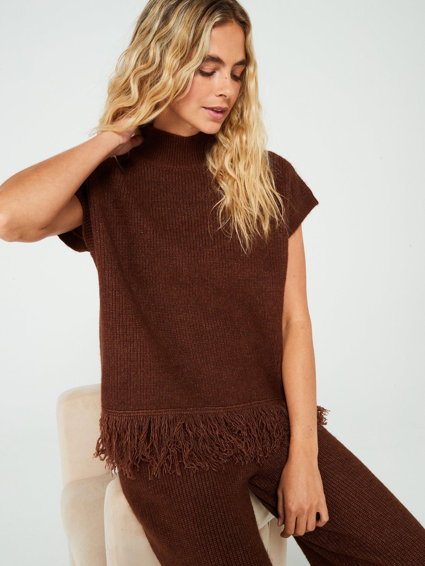 in-the-style-tassel-hem-sleeve-jumper-co-ord-chocolateoutfit