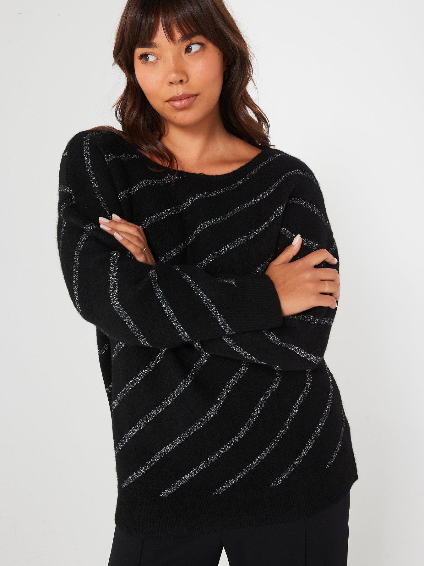 v-by-very-curve-lurex-stripe-slash-neck-jumper-blackdetail