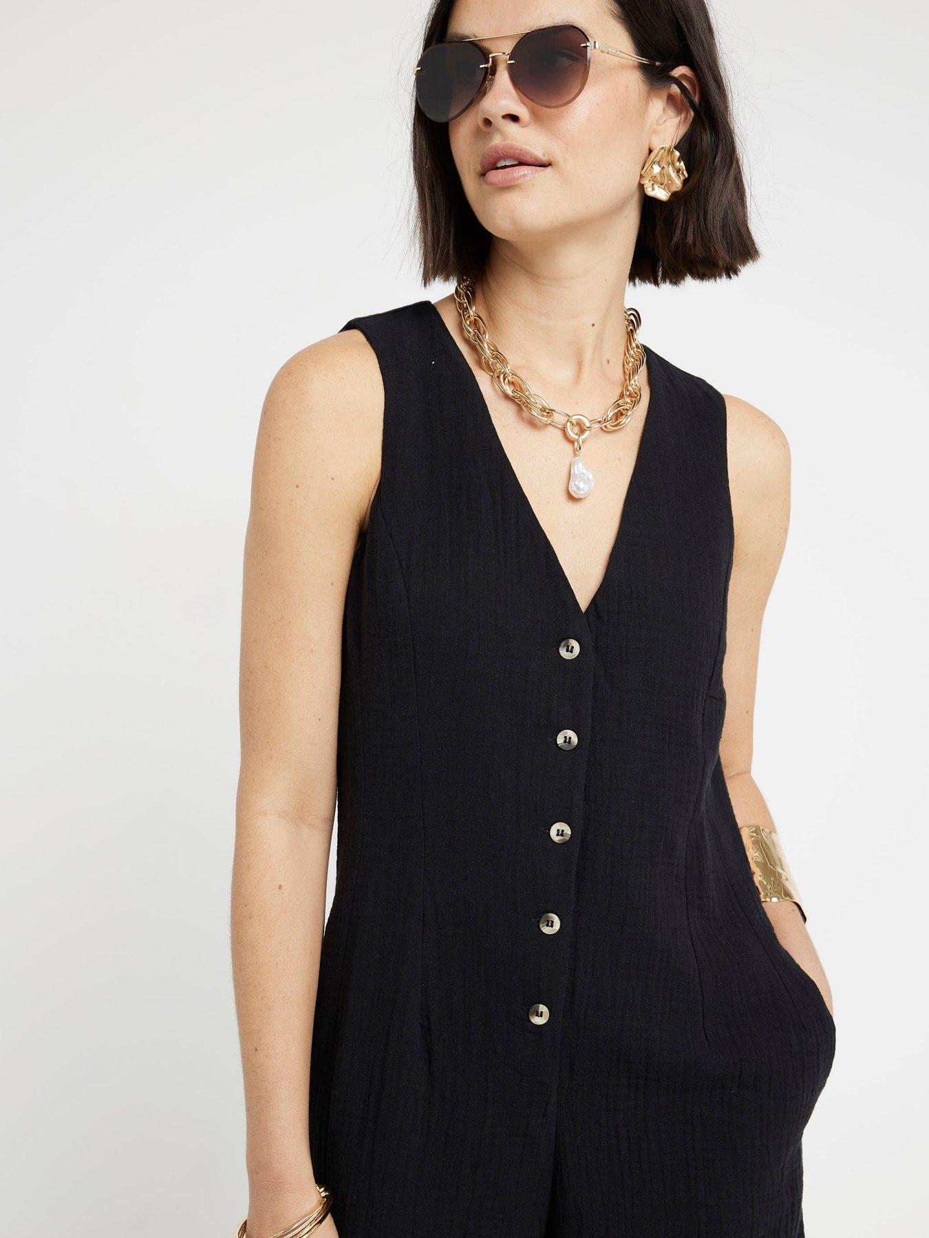 undefined Button Up Jumpsuit - Black