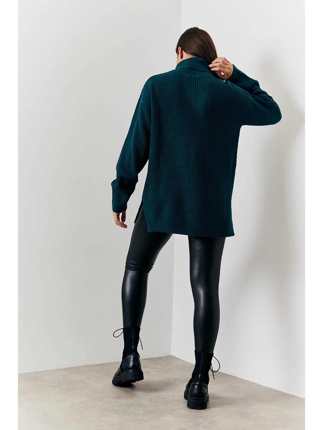 in-the-style-high-neck-longline-knit-jumper-greenoutfit