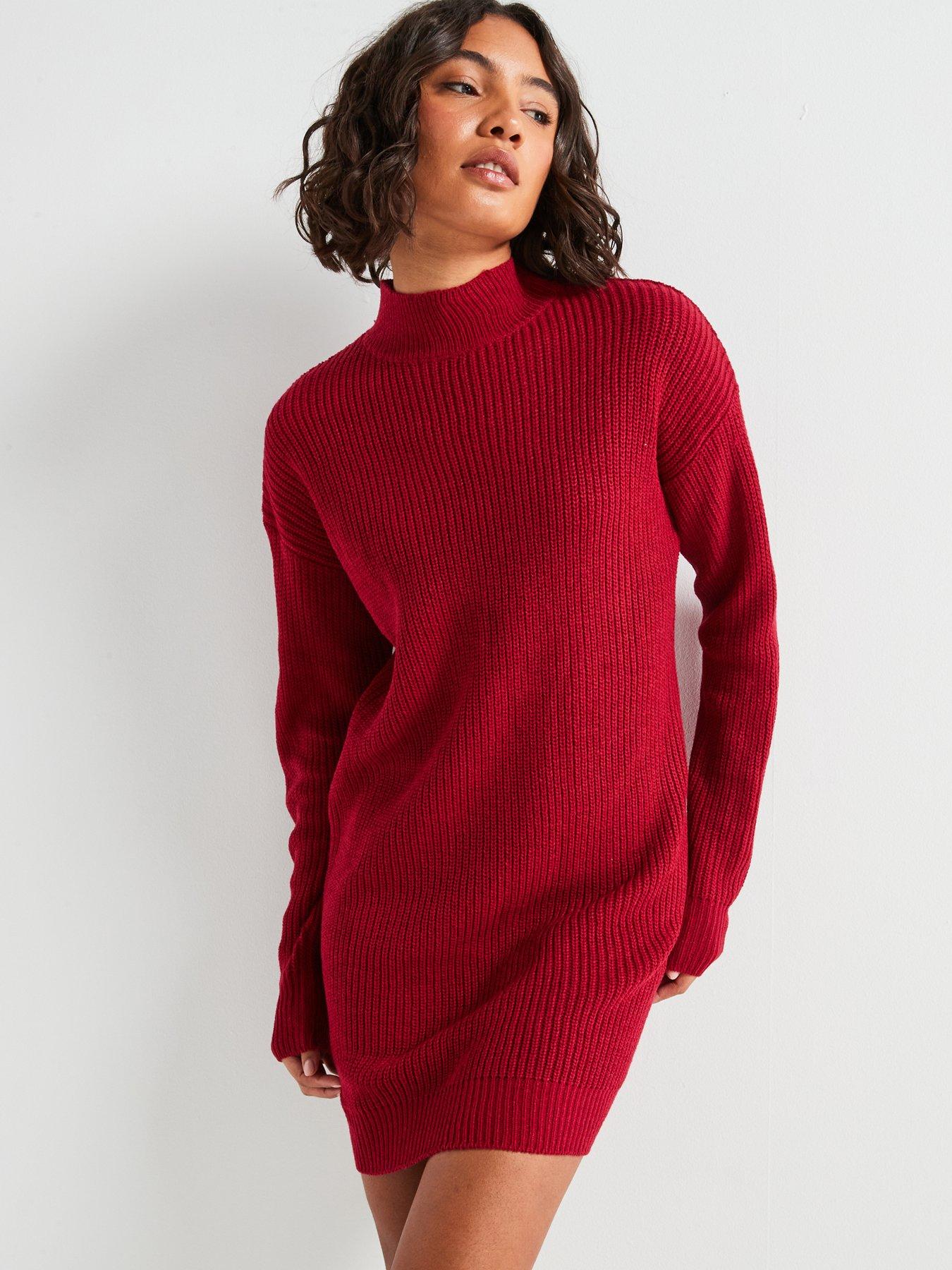 in-the-style-crew-neck-knit-jumper-dress-red