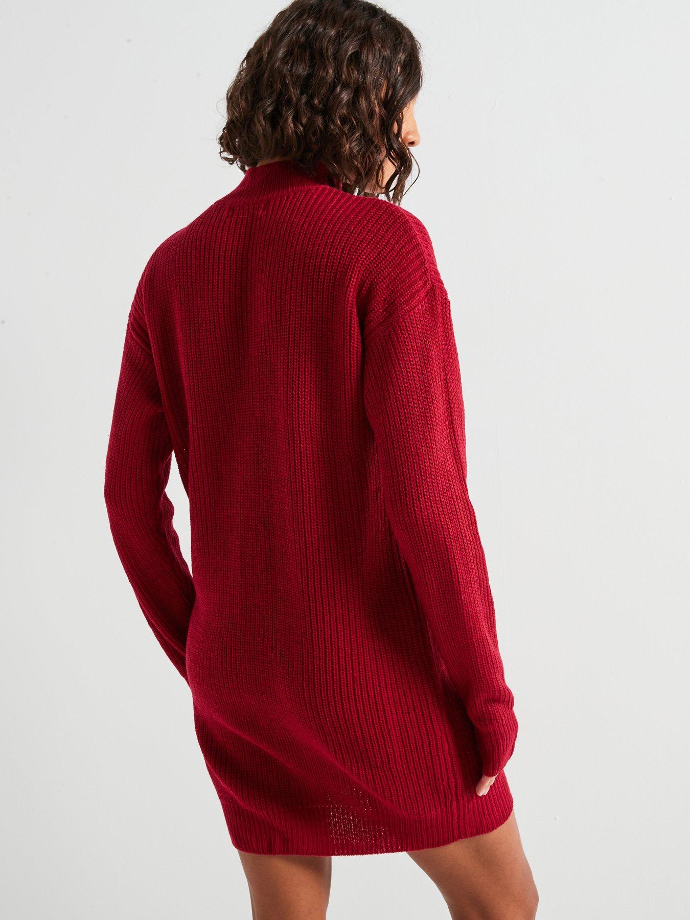 in-the-style-crew-neck-knit-jumper-dress-redstillFront