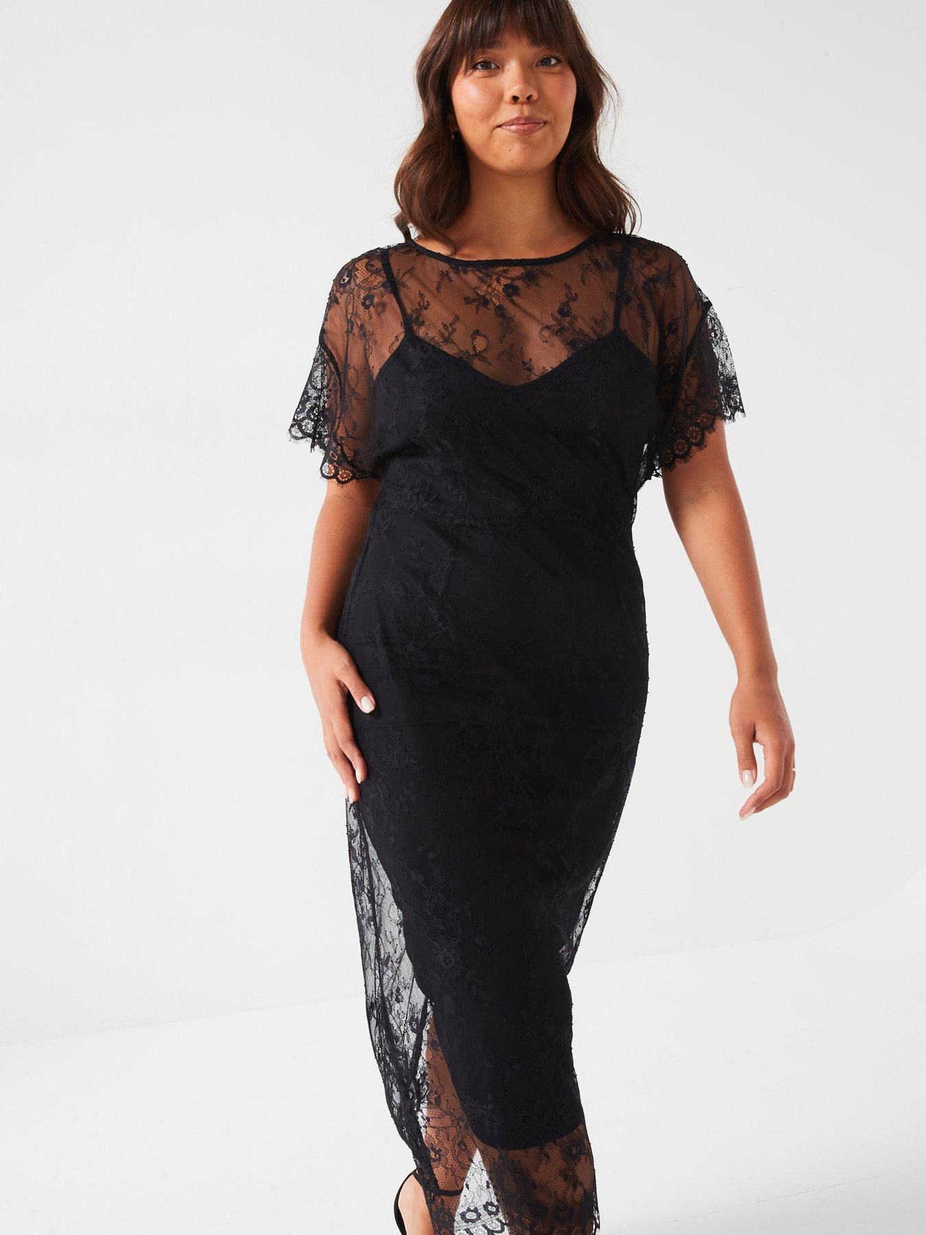 v-by-very-curve-batwing-sleeve-lace-midi-dress-blackdetail