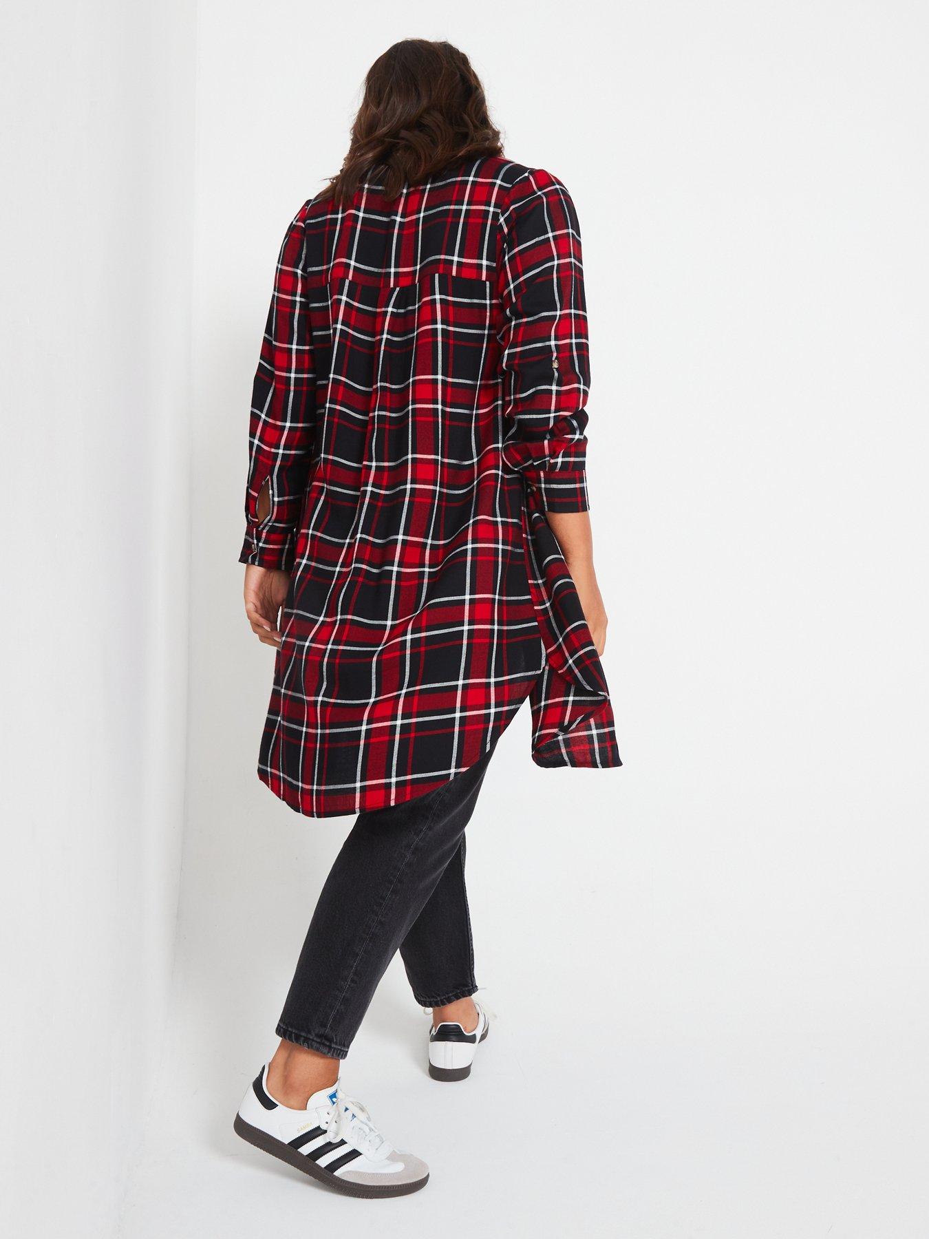 v-by-very-curve-button-through-longline-check-shirt-redstillFront