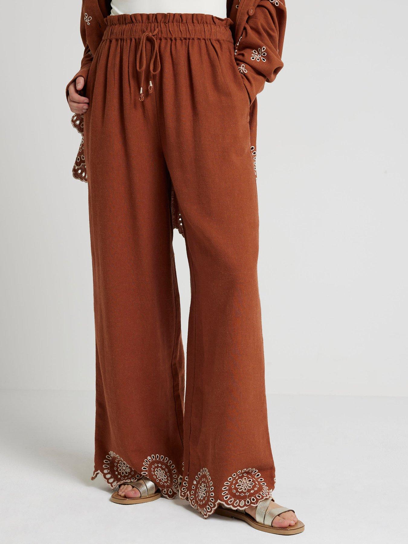 river-island-linen-broderie-trouser-rust