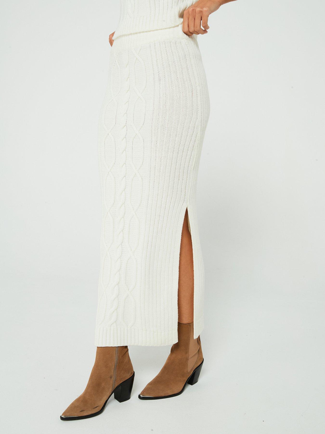 undefined Cable Knit Maxi Skirt Co-Ord Cream - White